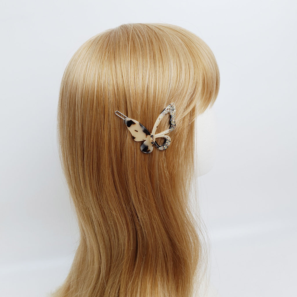 Tortoise Shell Butterfly Bobby Pin with Cubic / Vintage French Hair Pin / Hair Accessory for Woman / Butterfly Hair Clip