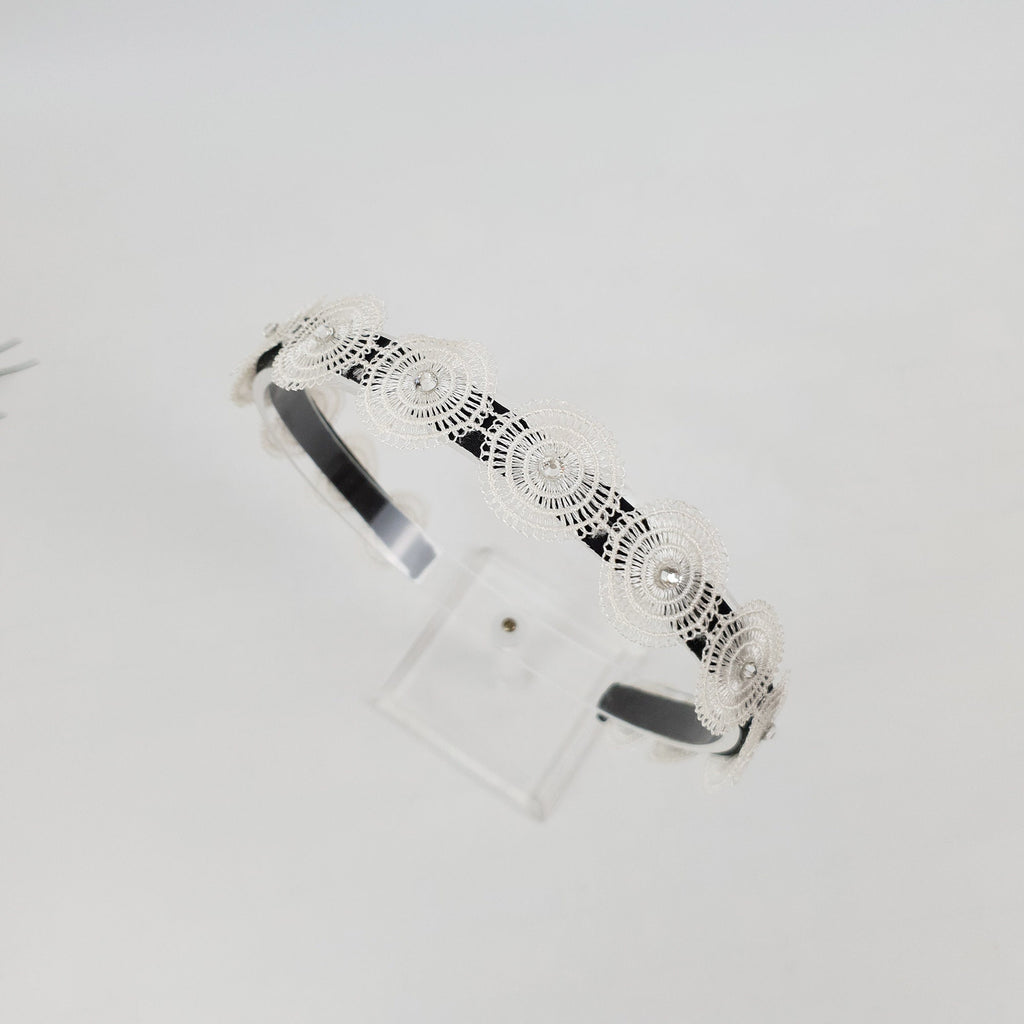 Round Cubic Embroidery Lace Thin Headband (1.0 Inch) / Fashionable Turban Bandanna / Hair Accessory for Woman