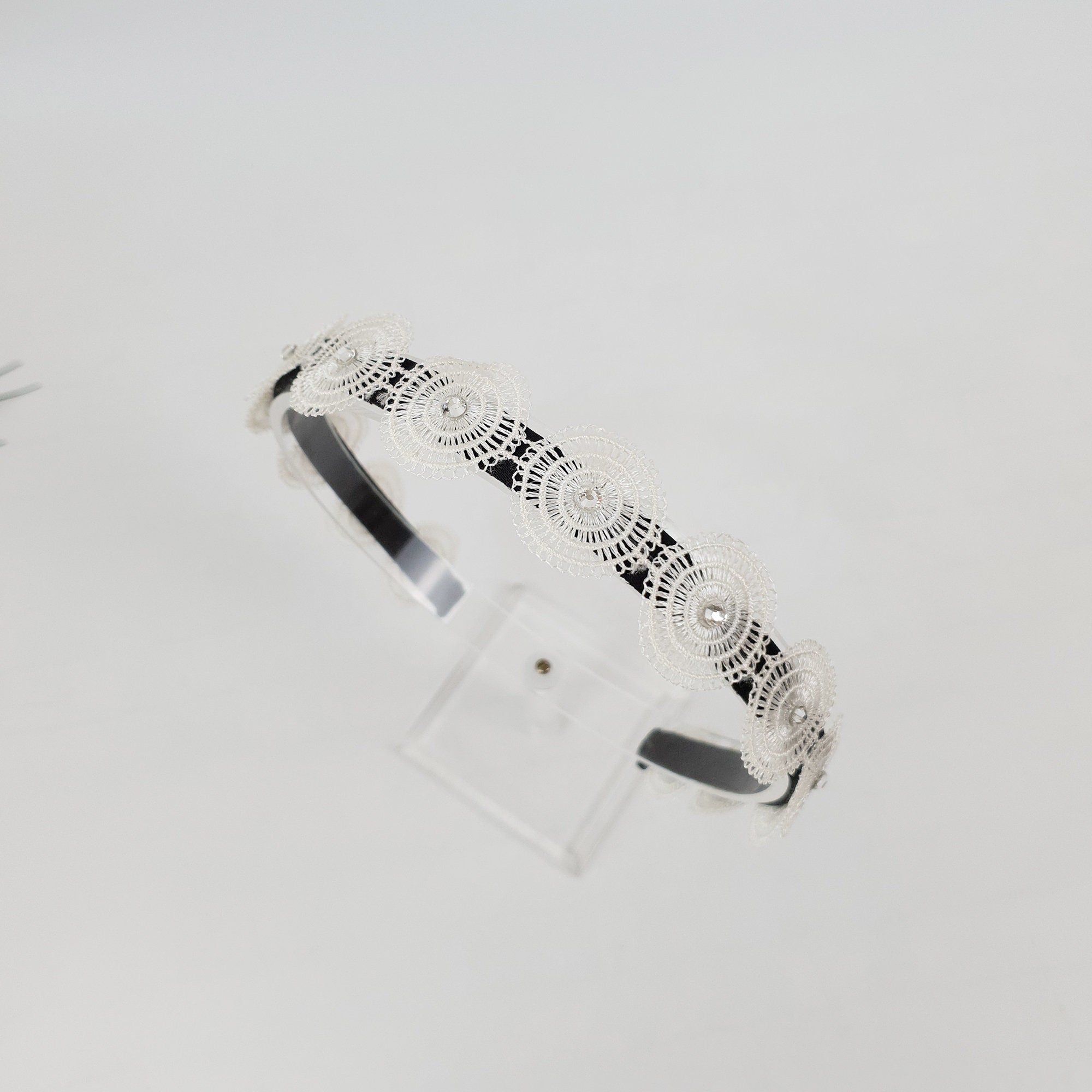 Round Cubic Embroidery Lace Thin Headband (1.0 Inch) / Fashionable Turban Bandanna / Hair Accessory for Woman