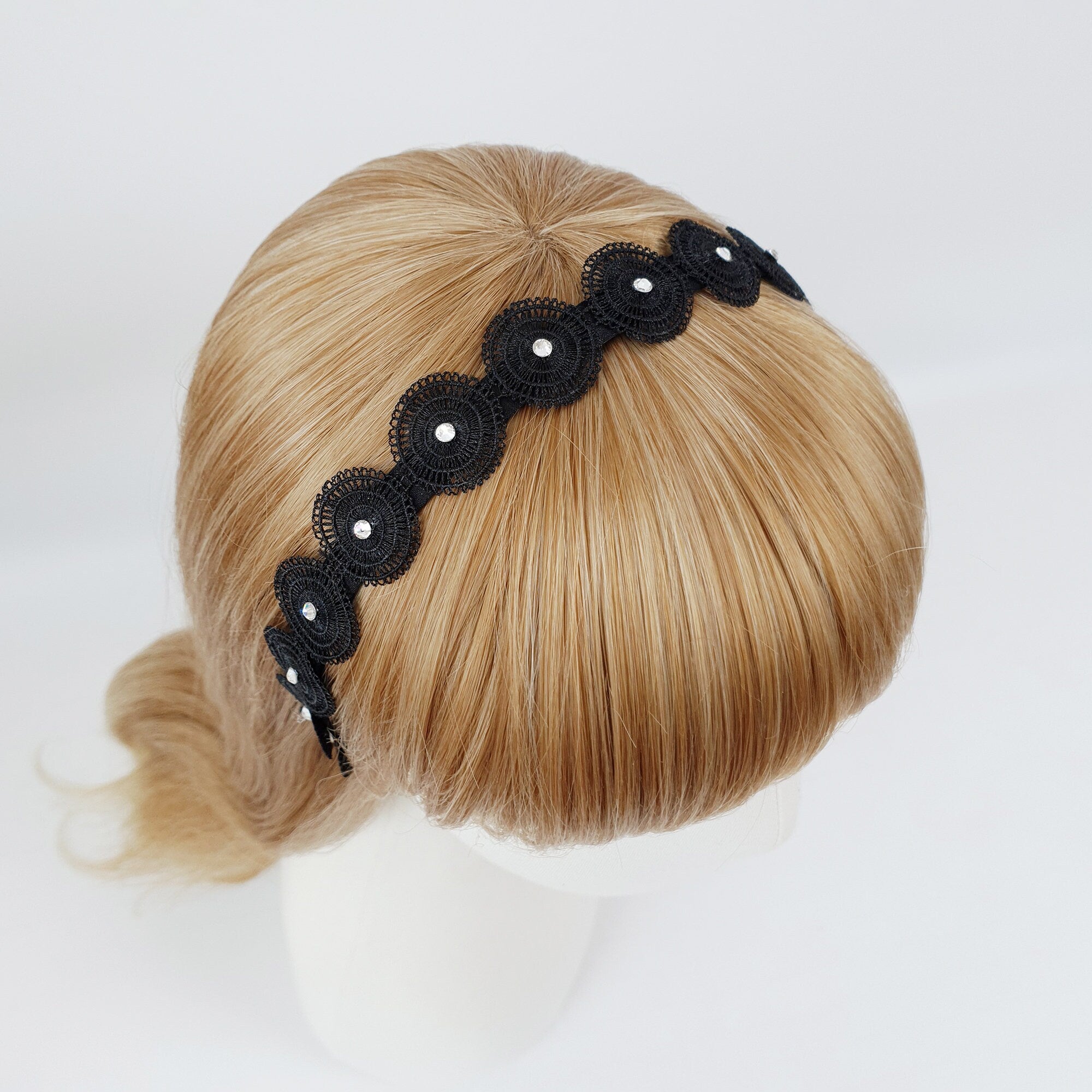 Round Cubic Embroidery Lace Thin Headband (1.0 Inch) / Fashionable Turban Bandanna / Hair Accessory for Woman