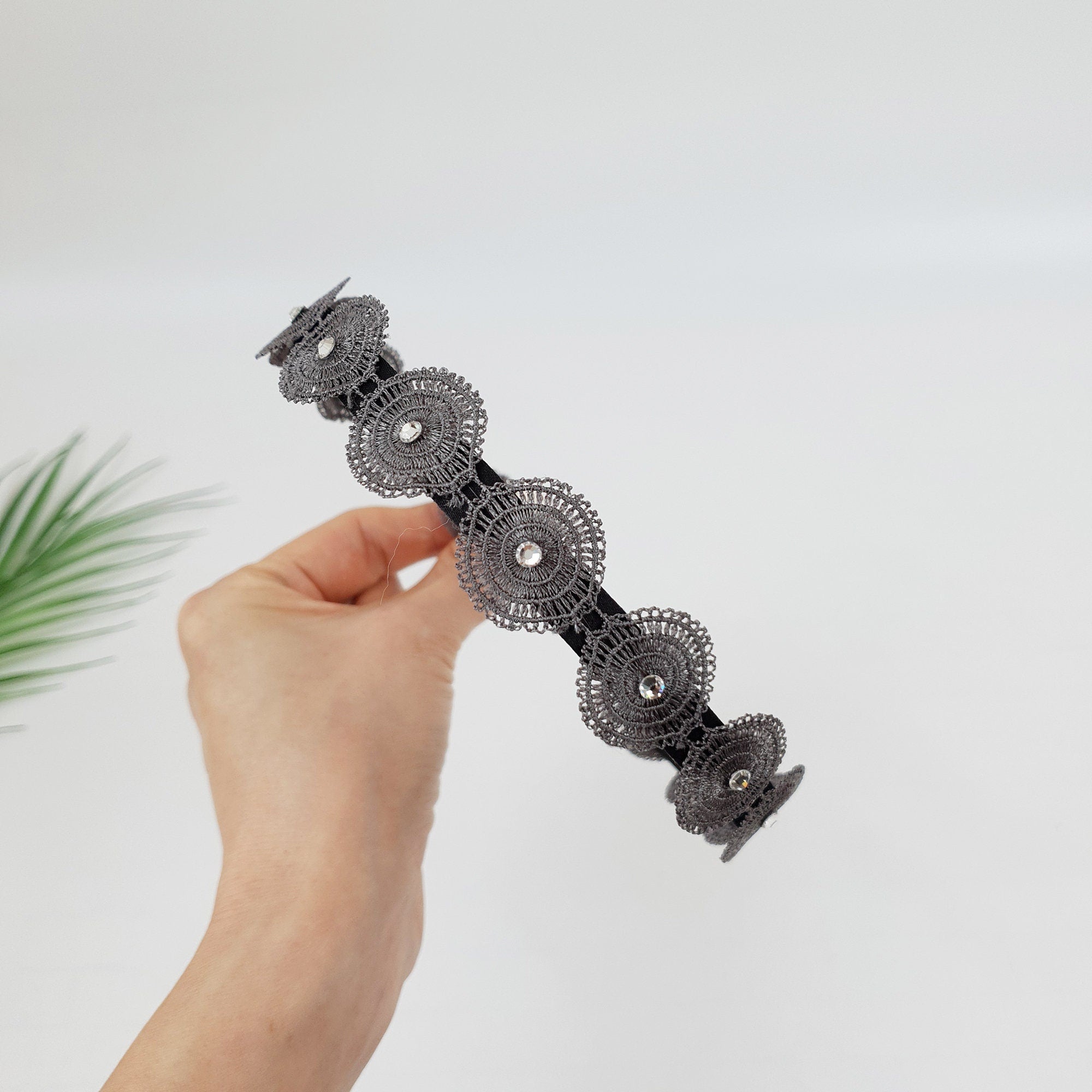 Round Cubic Embroidery Lace Thin Headband (1.0 Inch) / Fashionable Turban Bandanna / Hair Accessory for Woman