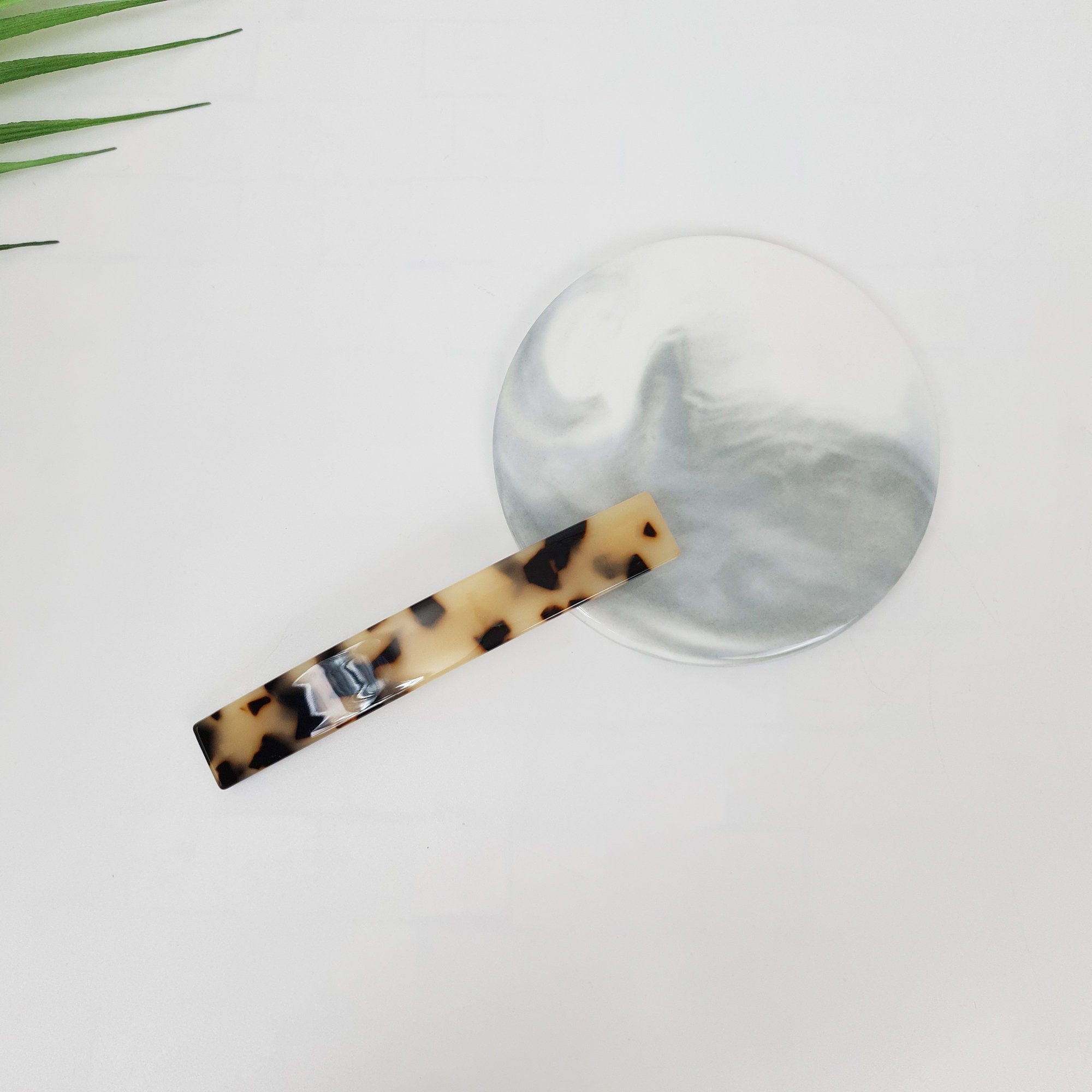 Leopard Aurora Simple Flat Hair Barrette (4.1 Inch) / Tortoise Marble French Hair Pin / Hair Accessory for Woman / Automatic Hair Clip