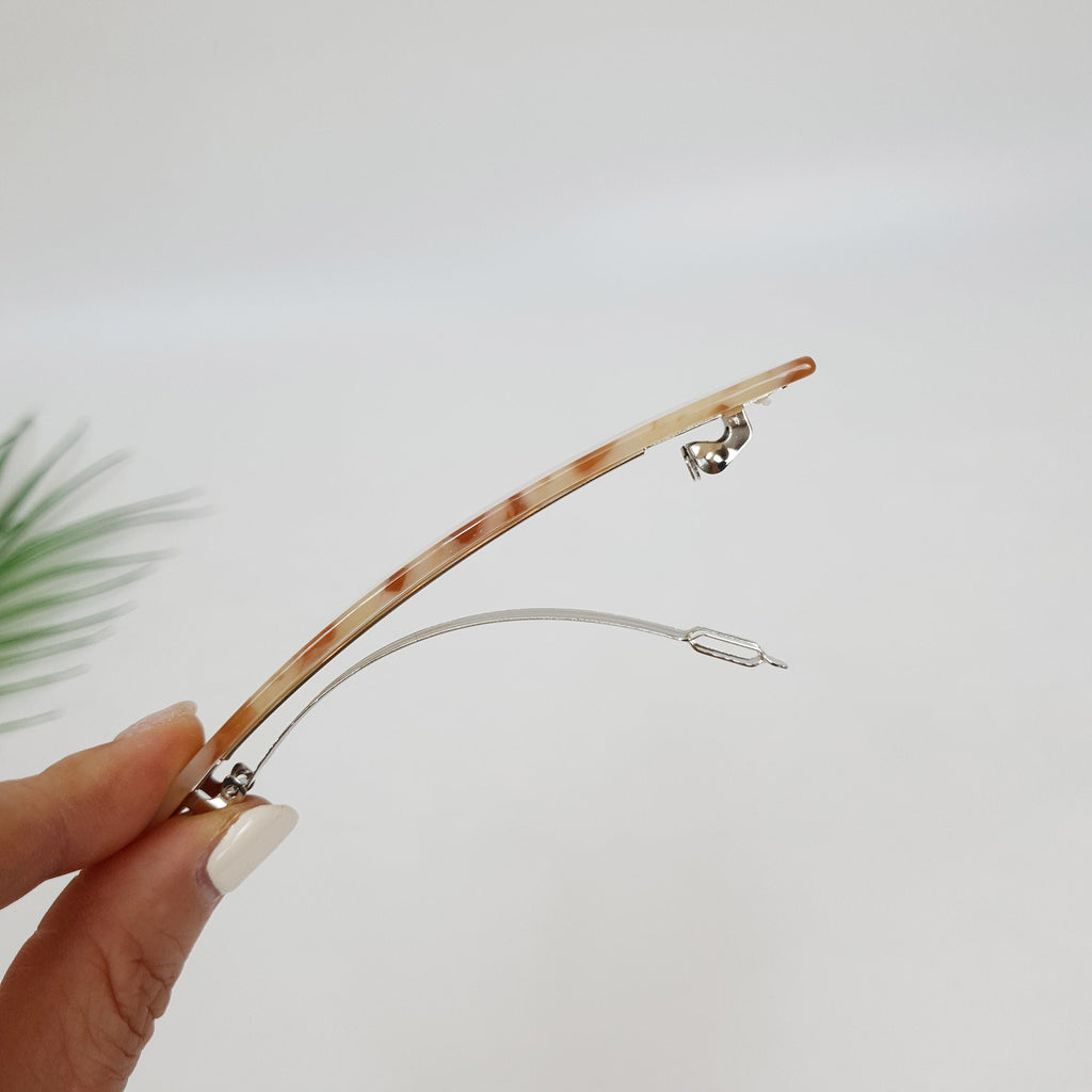Leopard Aurora Simple Flat Hair Barrette (4.1 Inch) / Tortoise Marble French Hair Pin / Hair Accessory for Woman / Automatic Hair Clip