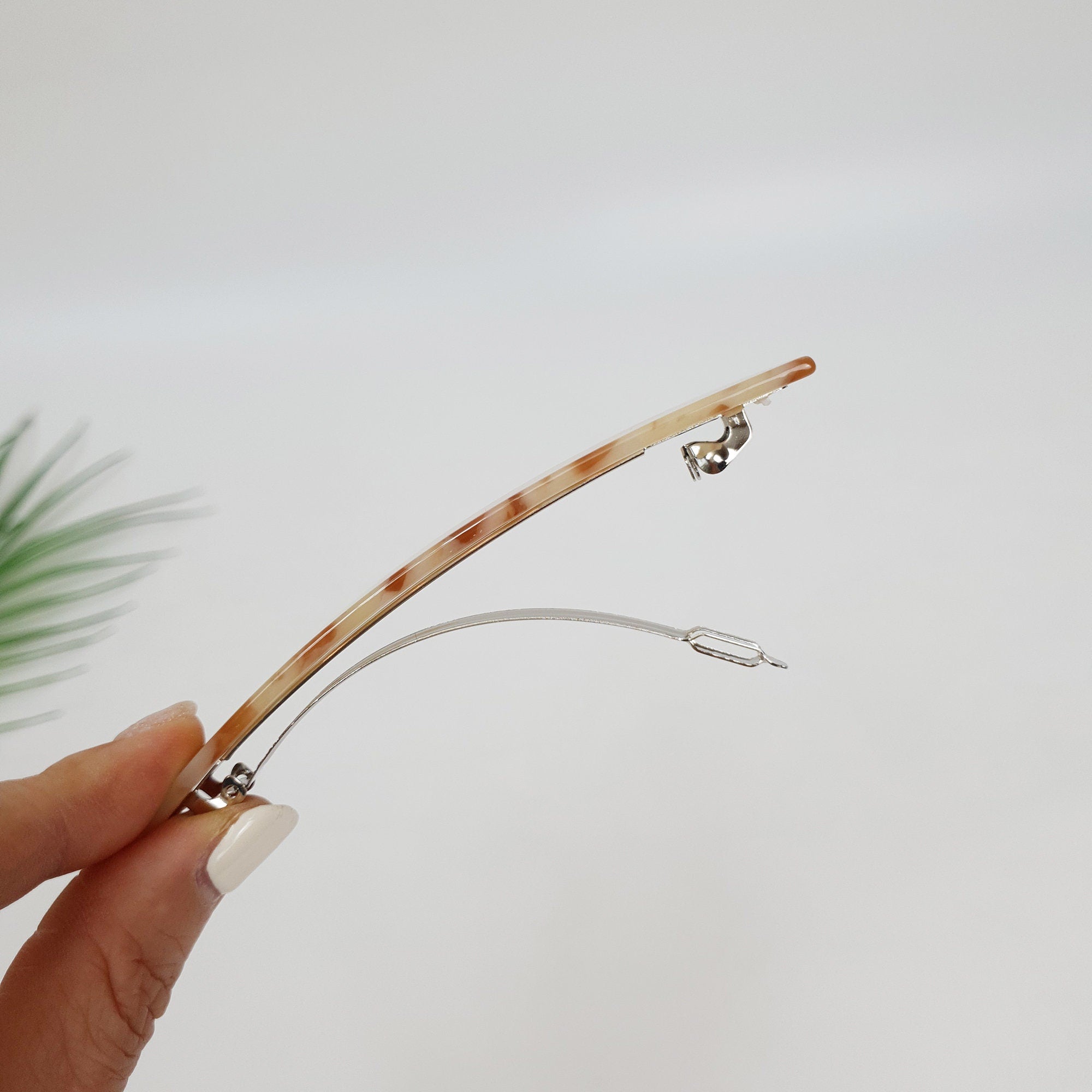 Leopard Aurora Simple Flat Hair Barrette (4.1 Inch) / Tortoise Marble French Hair Pin / Hair Accessory for Woman / Automatic Hair Clip