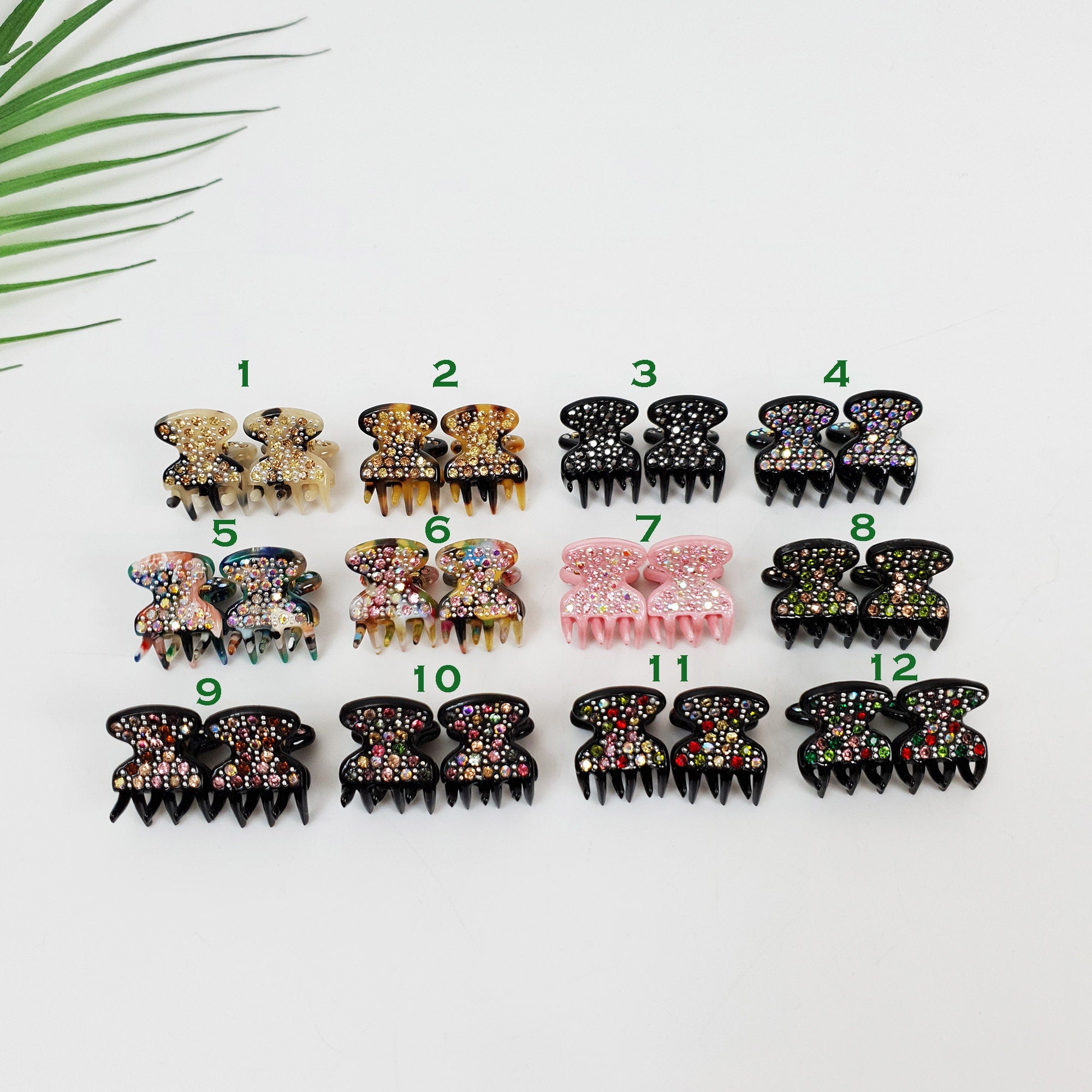 Cubic Stone Mini Hair Clips 2 Pieces in 1 Set / Tortoise Shell French Hair Pin / Luxurious Hair Accessory for Woman / Small French Barrette
