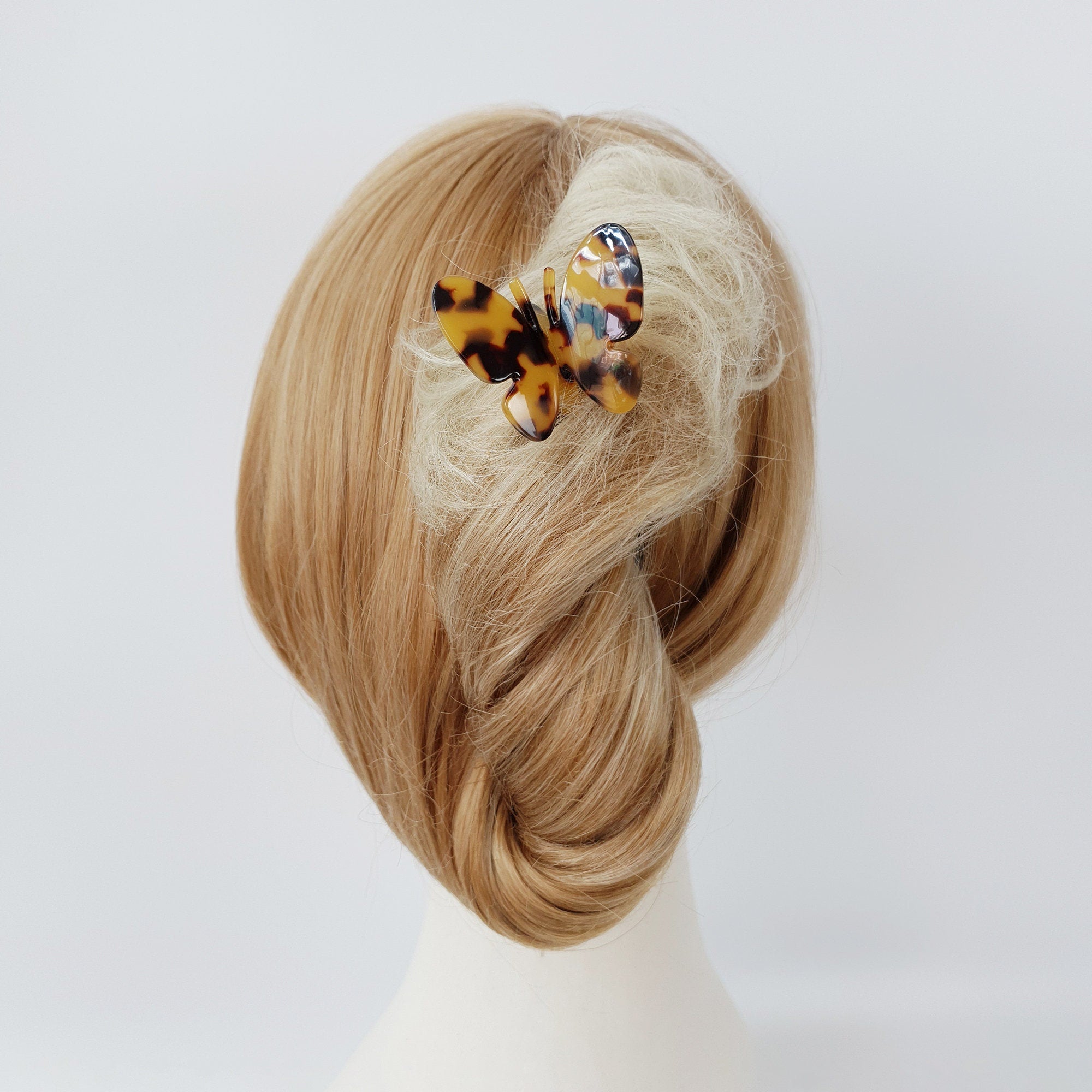 Leopard Two Color Butterfly U Shape Hair Stick (5.0 Inch) / Tortoise Marble French Hair Fork Comb / Hair Clasp for Woman