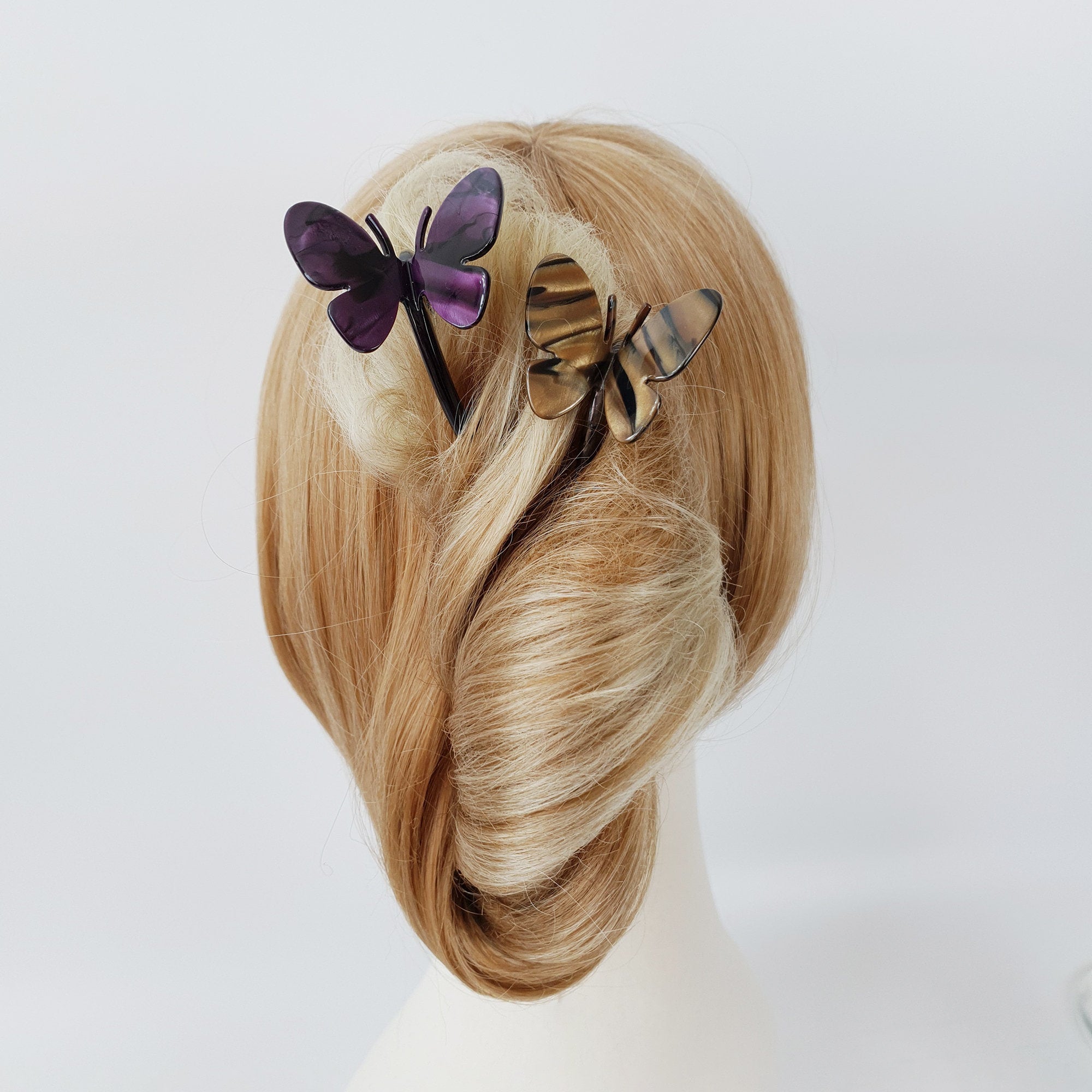 Leopard Two Color Butterfly U Shape Hair Stick (5.0 Inch) / Tortoise Marble French Hair Fork Comb / Hair Clasp for Woman