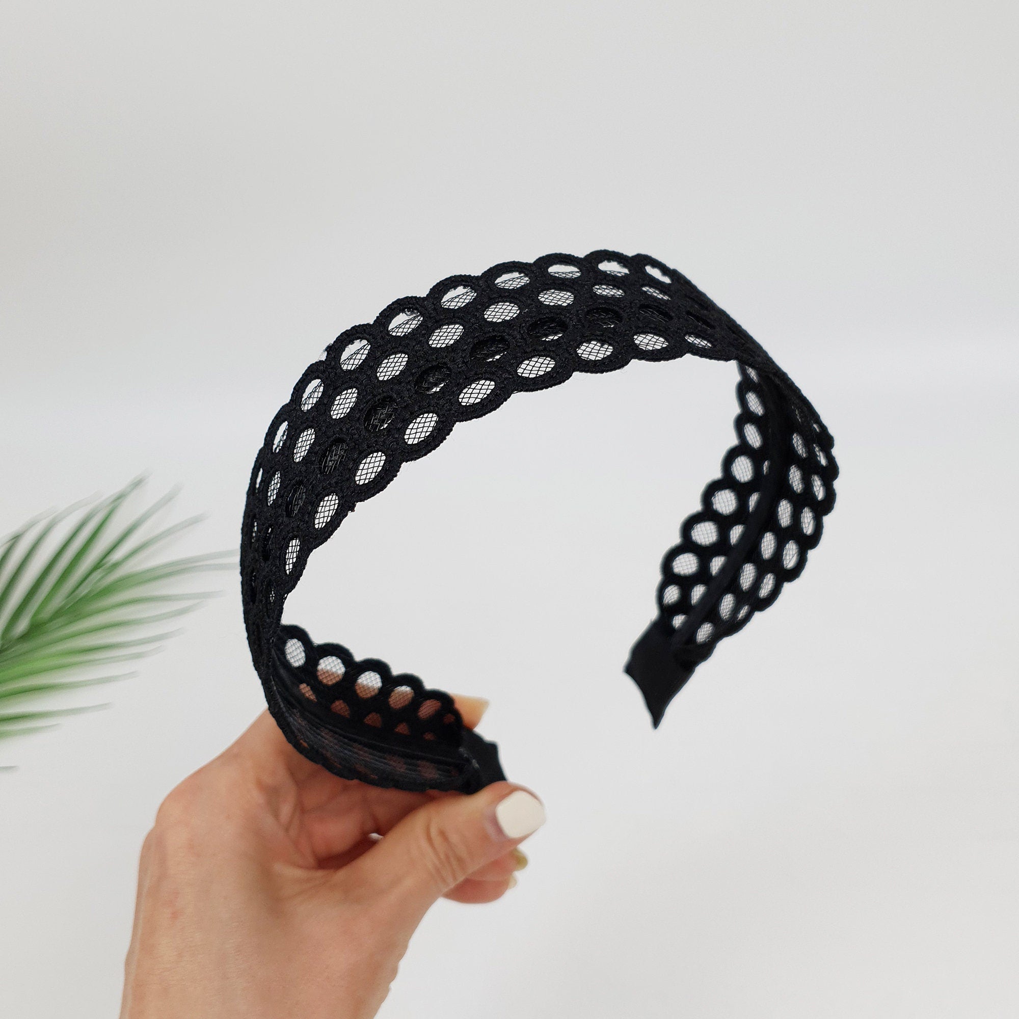 Basic Round Punching Lace Wide Headband (1.6 Inch) / Fashionable Turban Bandanna / Hair Accessory for Woman