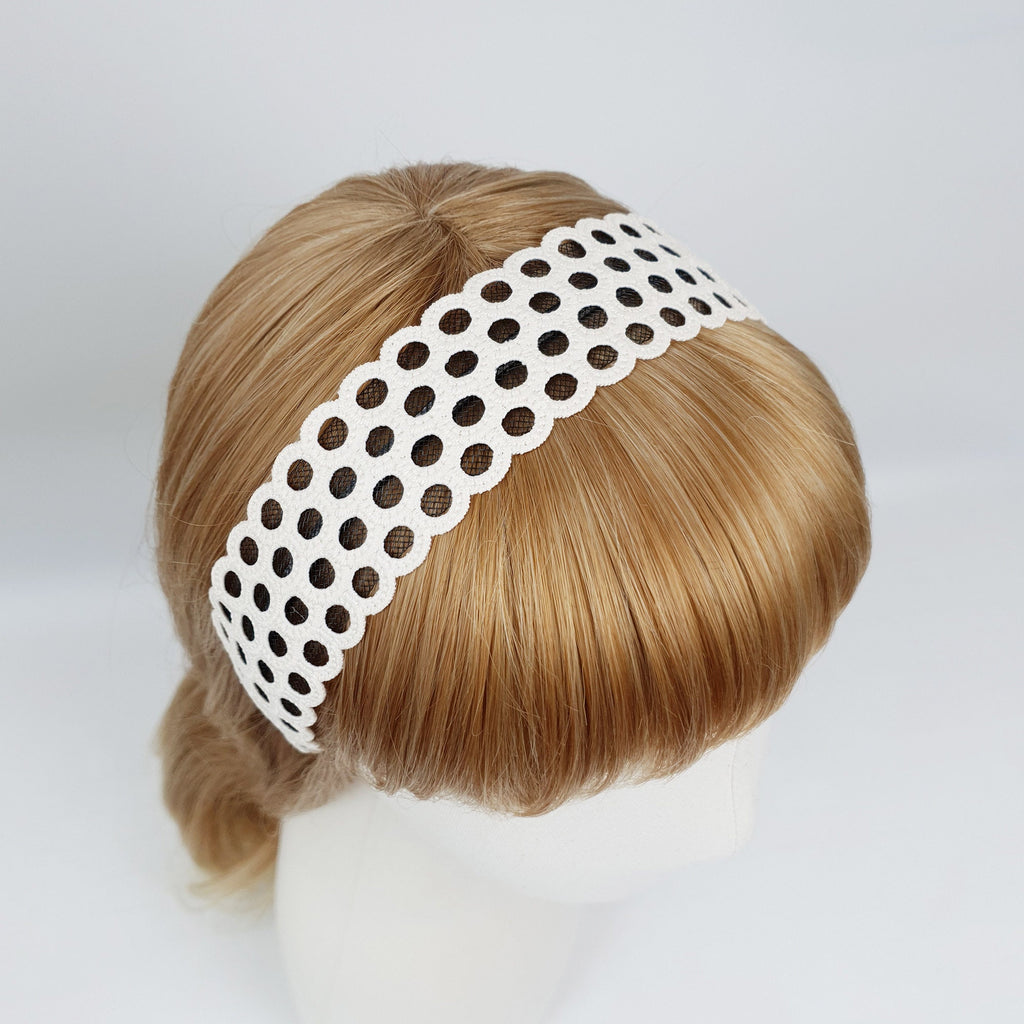 Basic Round Punching Lace Wide Headband (1.6 Inch) / Fashionable Turban Bandanna / Hair Accessory for Woman