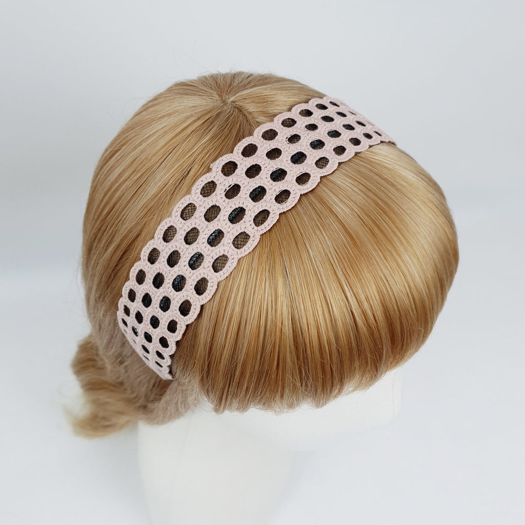 Basic Round Punching Lace Wide Headband (1.6 Inch) / Fashionable Turban Bandanna / Hair Accessory for Woman