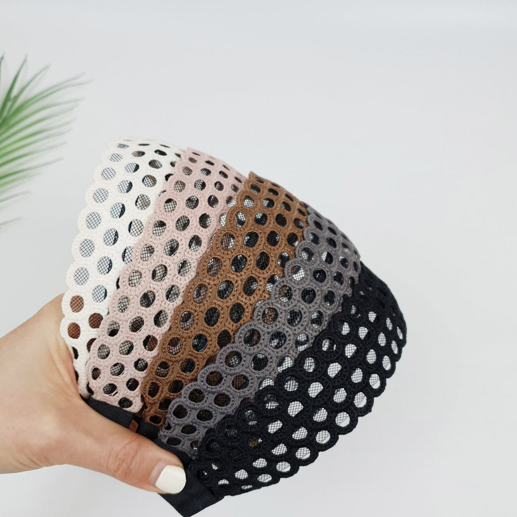 Basic Round Punching Lace Wide Headband (1.6 Inch) / Fashionable Turban Bandanna / Hair Accessory for Woman