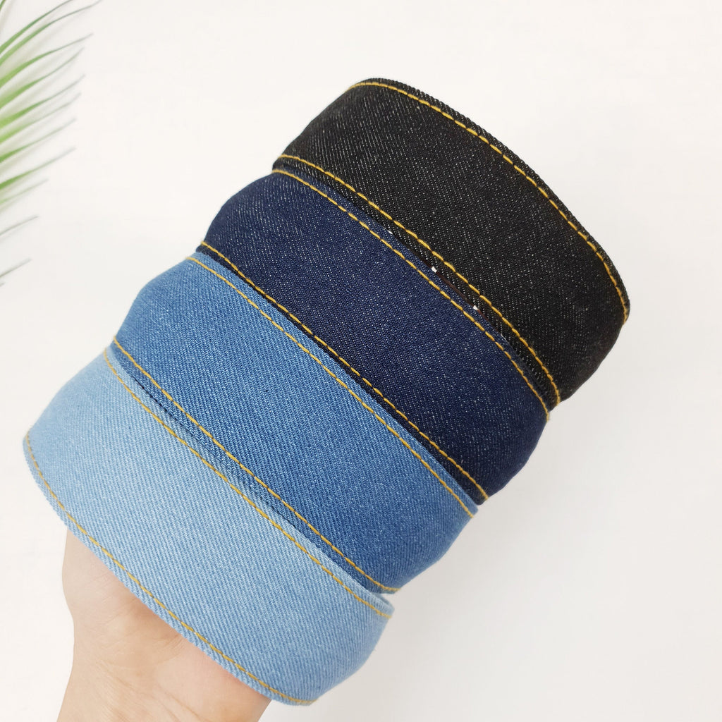 Denim Simple Line 1.6 Inch Wide Headband / Blue Hair Turban Bandanna / Hair Accessory for Woman