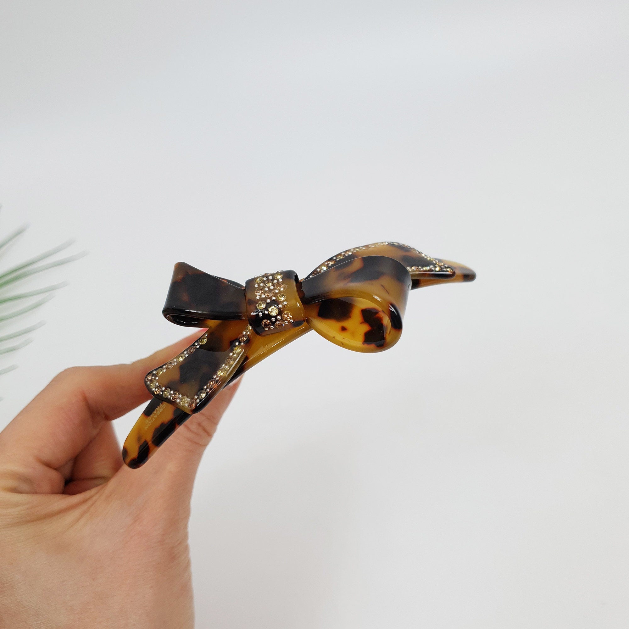 Leopard Big Double Ribbon Long Leg Nonslip Hair Comb Pin / Tortoise Marble French Hair Pin with Cubic Stone / Hair Fork for Woman