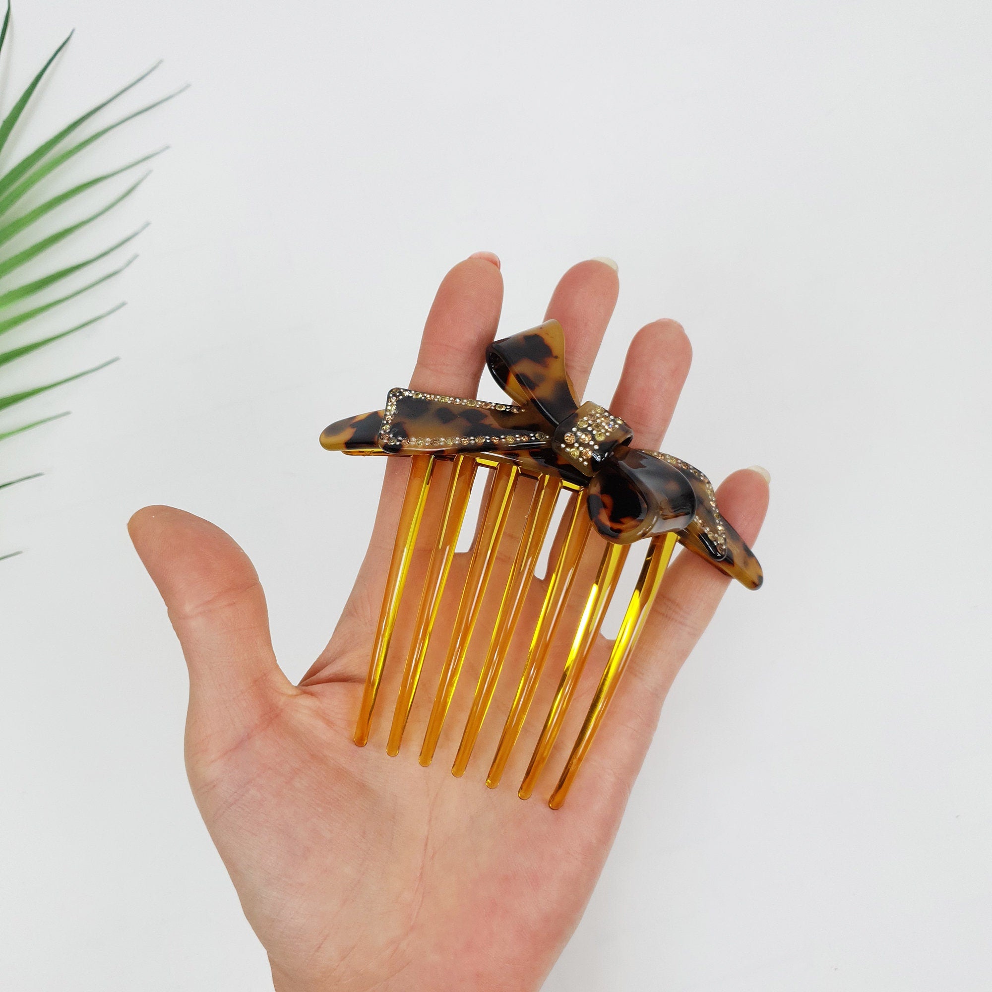 Leopard Big Double Ribbon Long Leg Nonslip Hair Comb Pin / Tortoise Marble French Hair Pin with Cubic Stone / Hair Fork for Woman