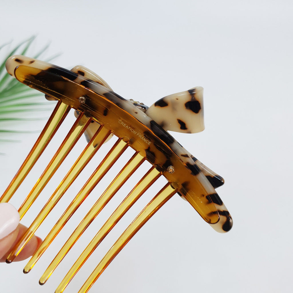 Leopard Big Double Ribbon Long Leg Nonslip Hair Comb Pin / Tortoise Marble French Hair Pin with Cubic Stone / Hair Fork for Woman