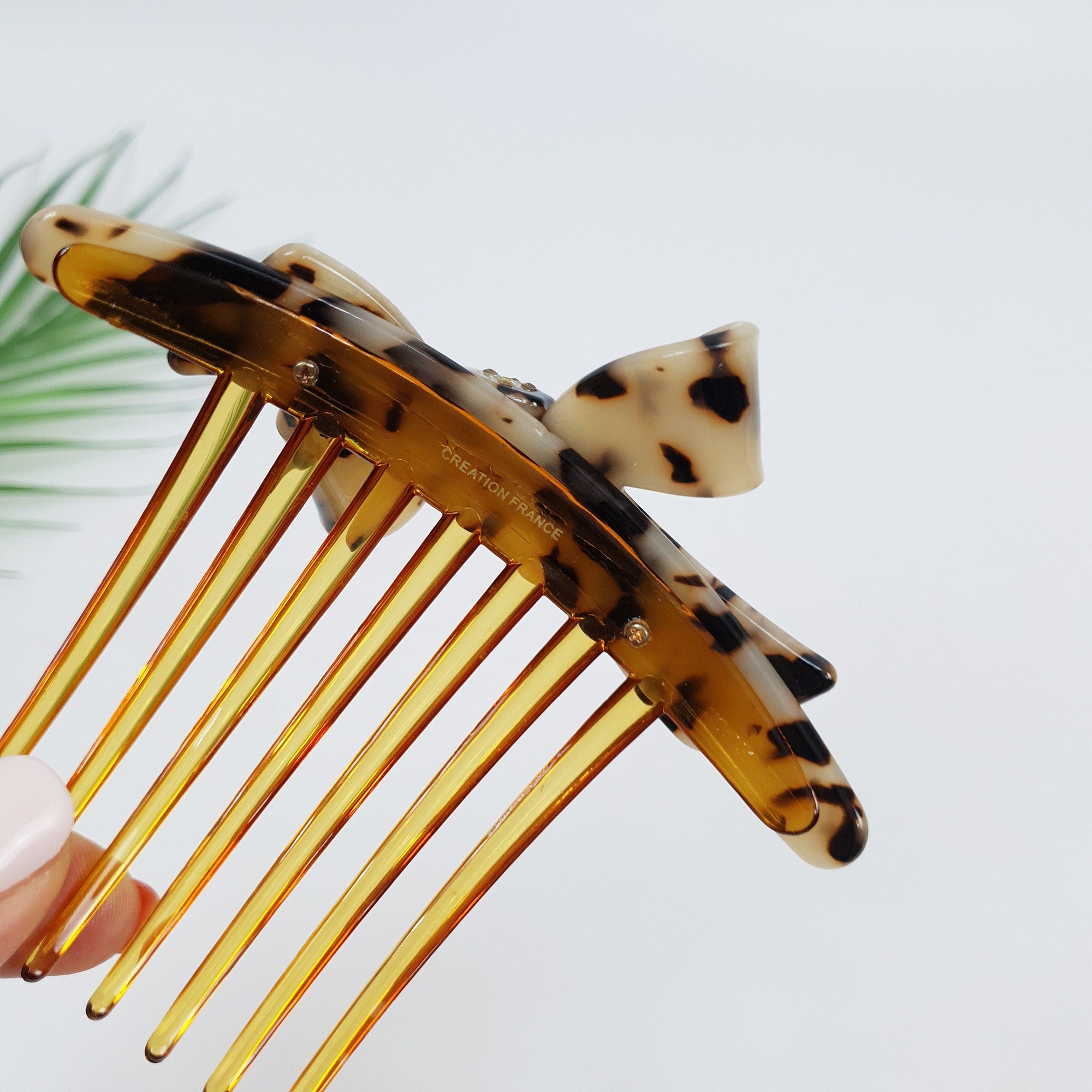 Leopard Big Double Ribbon Long Leg Nonslip Hair Comb Pin / Tortoise Marble French Hair Pin with Cubic Stone / Hair Fork for Woman