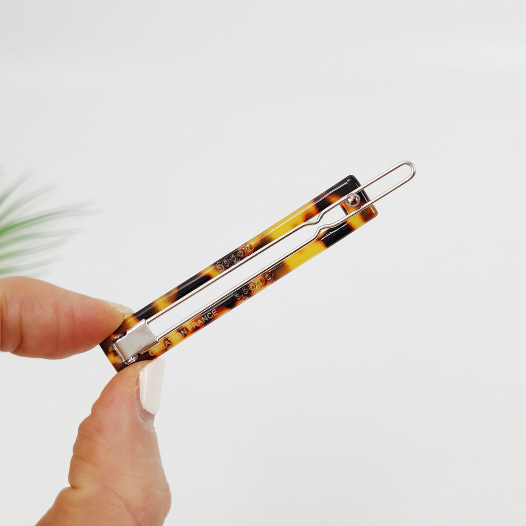 Leopard Aurora Long Square Frame Bobby Pin (2.6 Inch) / Tortoise Marble French Hair Pin Clip / Bow Barrette for Thin Hair