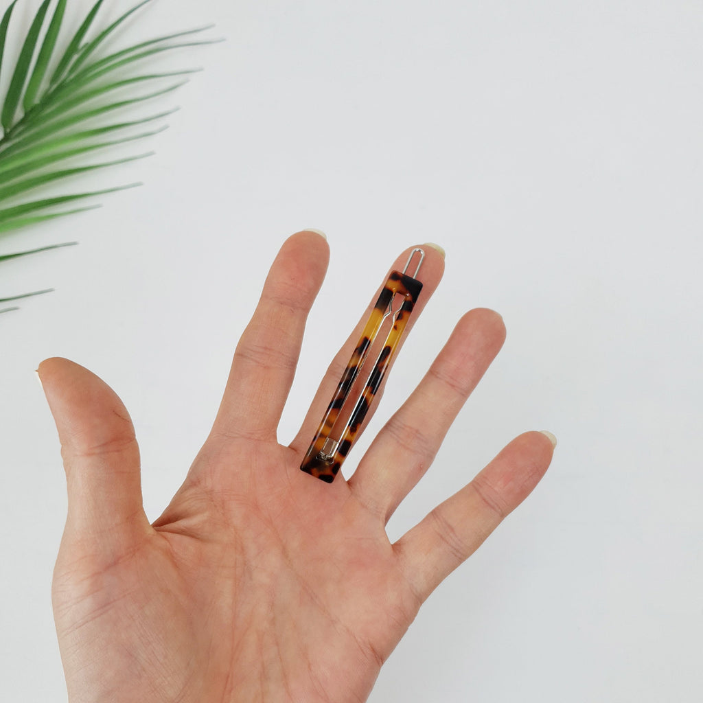 Leopard Aurora Long Square Frame Bobby Pin (2.6 Inch) / Tortoise Marble French Hair Pin Clip / Bow Barrette for Thin Hair