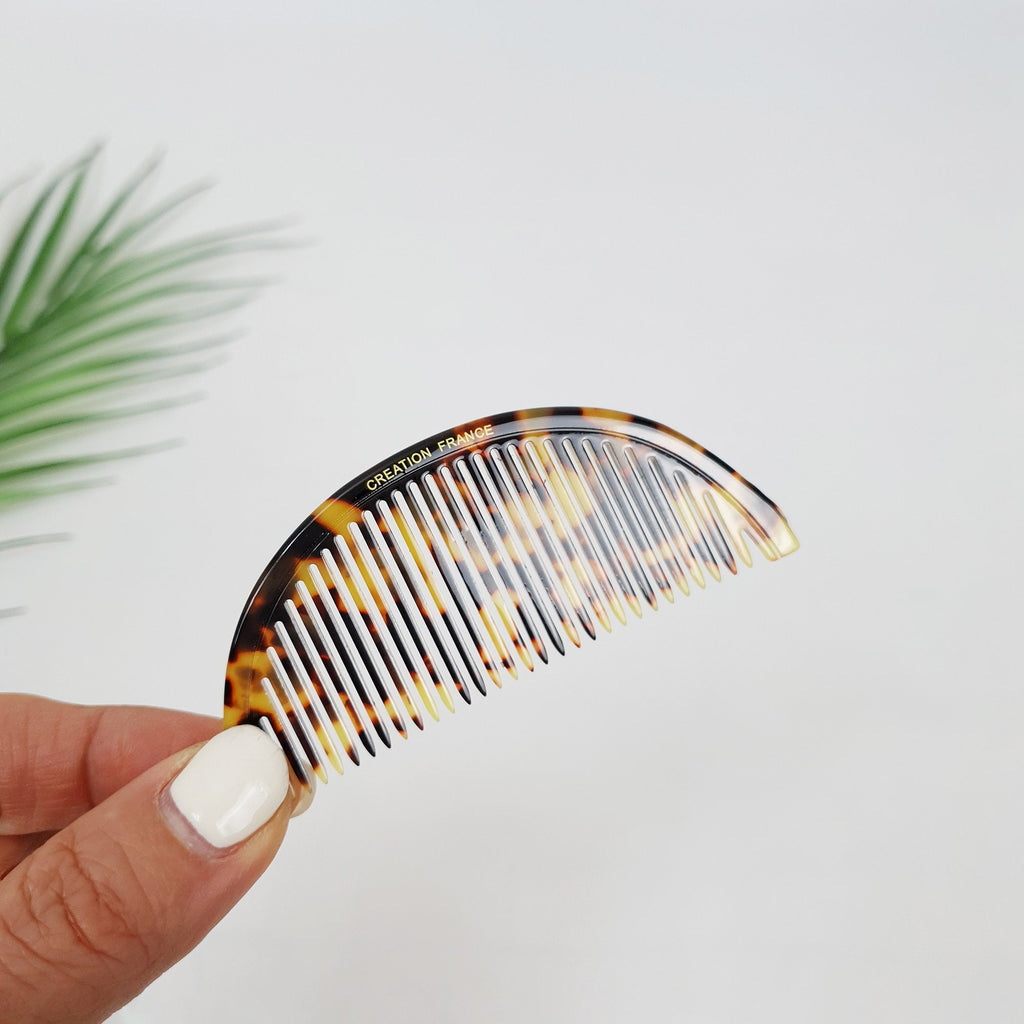 Tortoise Marble Thin Half Moon Shape Hair Comb / Hand Held Mirror for Woman / Curly Hair Comb Hair Brush