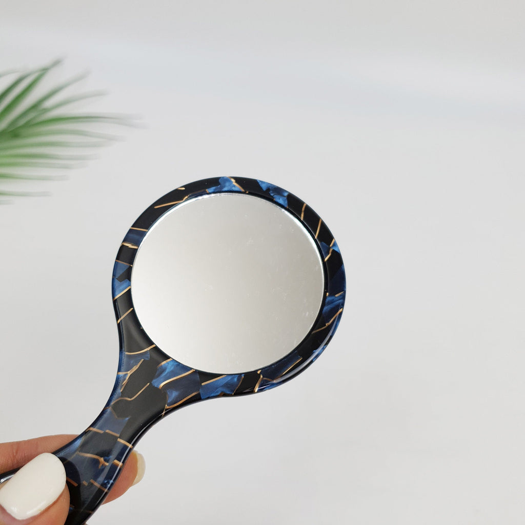 Tortoise Marble Thin Half Moon Shape Hair Comb / Hand Held Mirror for Woman / Curly Hair Comb Hair Brush