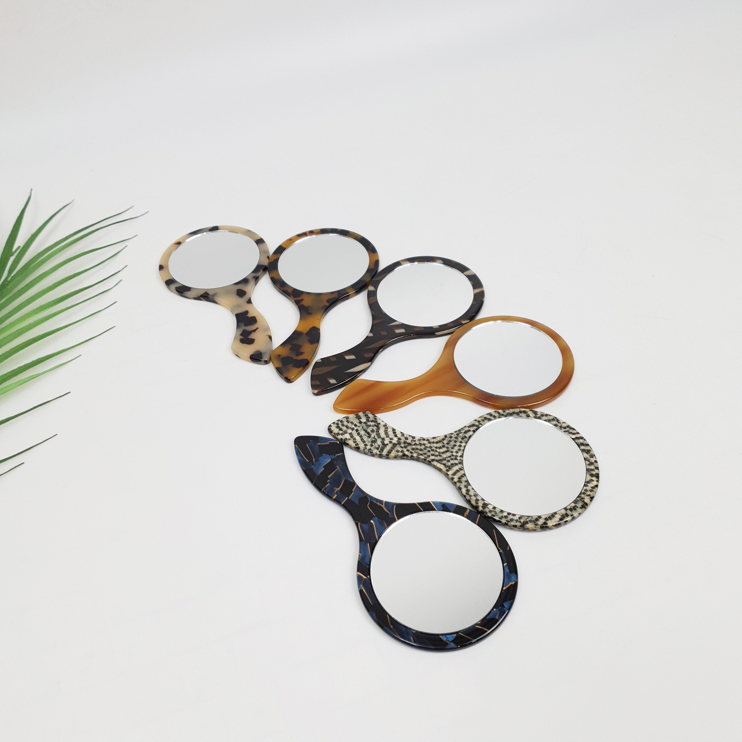 Tortoise Marble Thin Half Moon Shape Hair Comb / Hand Held Mirror for Woman / Curly Hair Comb Hair Brush