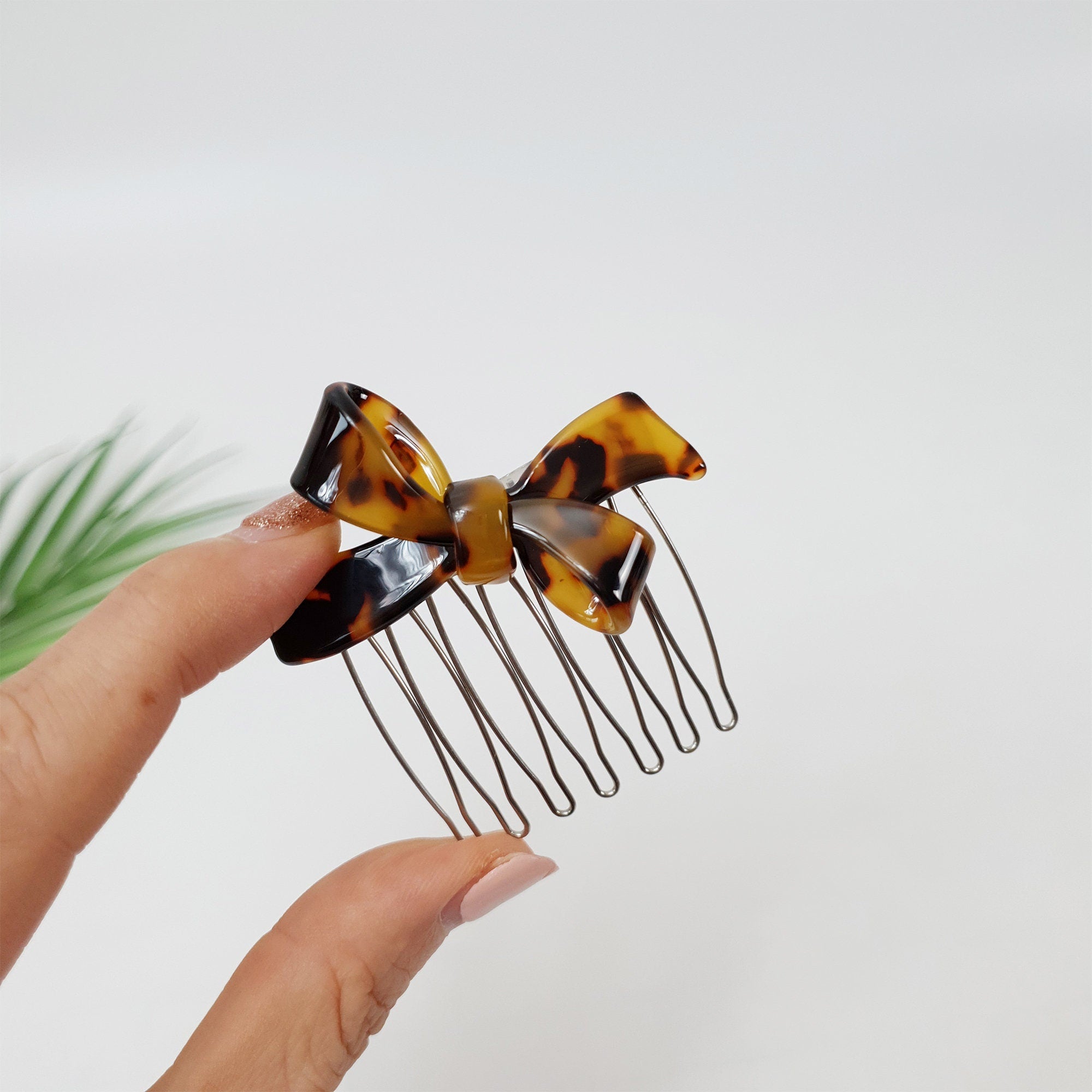Tortoise Shell Double Ribbon Hair Comb Pin / Cute French Hair Pin / Hair Fork for Woman / French Barrette for Girls