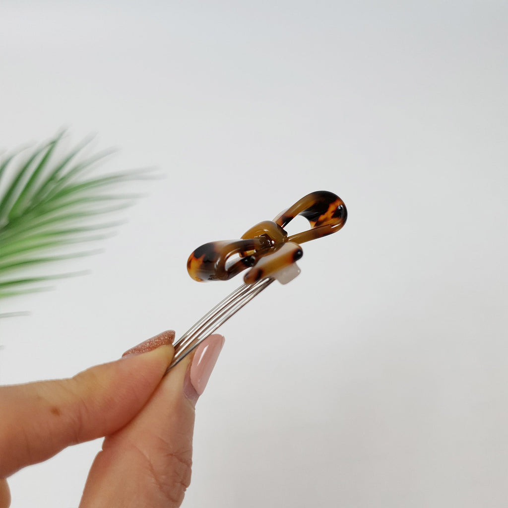 Tortoise Shell Double Ribbon Hair Comb Pin / Cute French Hair Pin / Hair Fork for Woman / French Barrette for Girls