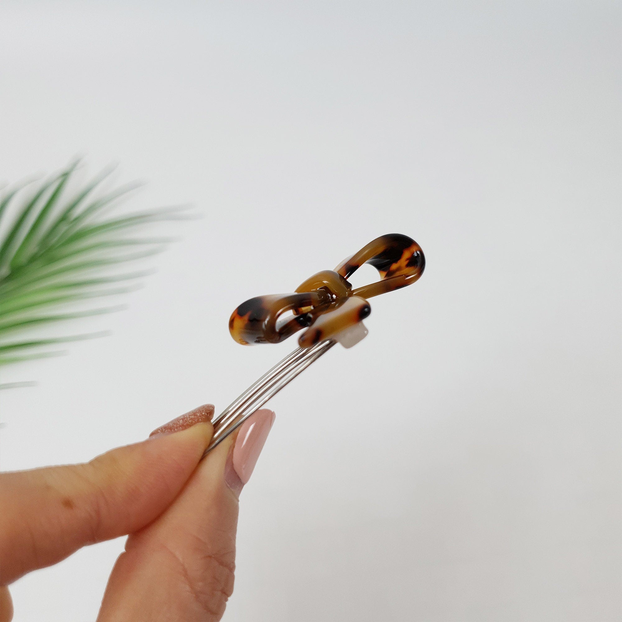 Tortoise Shell Double Ribbon Hair Comb Pin / Cute French Hair Pin / Hair Fork for Woman / French Barrette for Girls