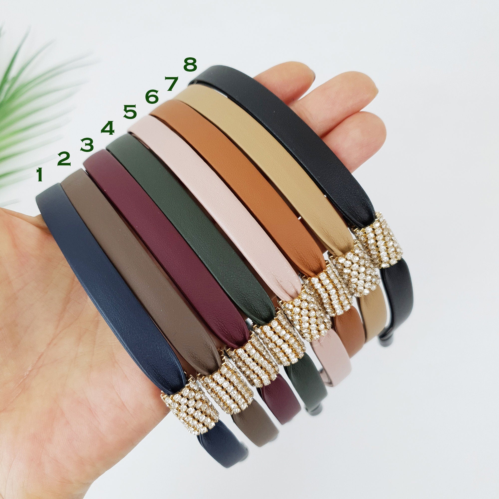 Faux Leather Thin Headband with Sparkling Cubic / Simple Line Point Head Piece / Hair Accessory for Woman / Leather Headband