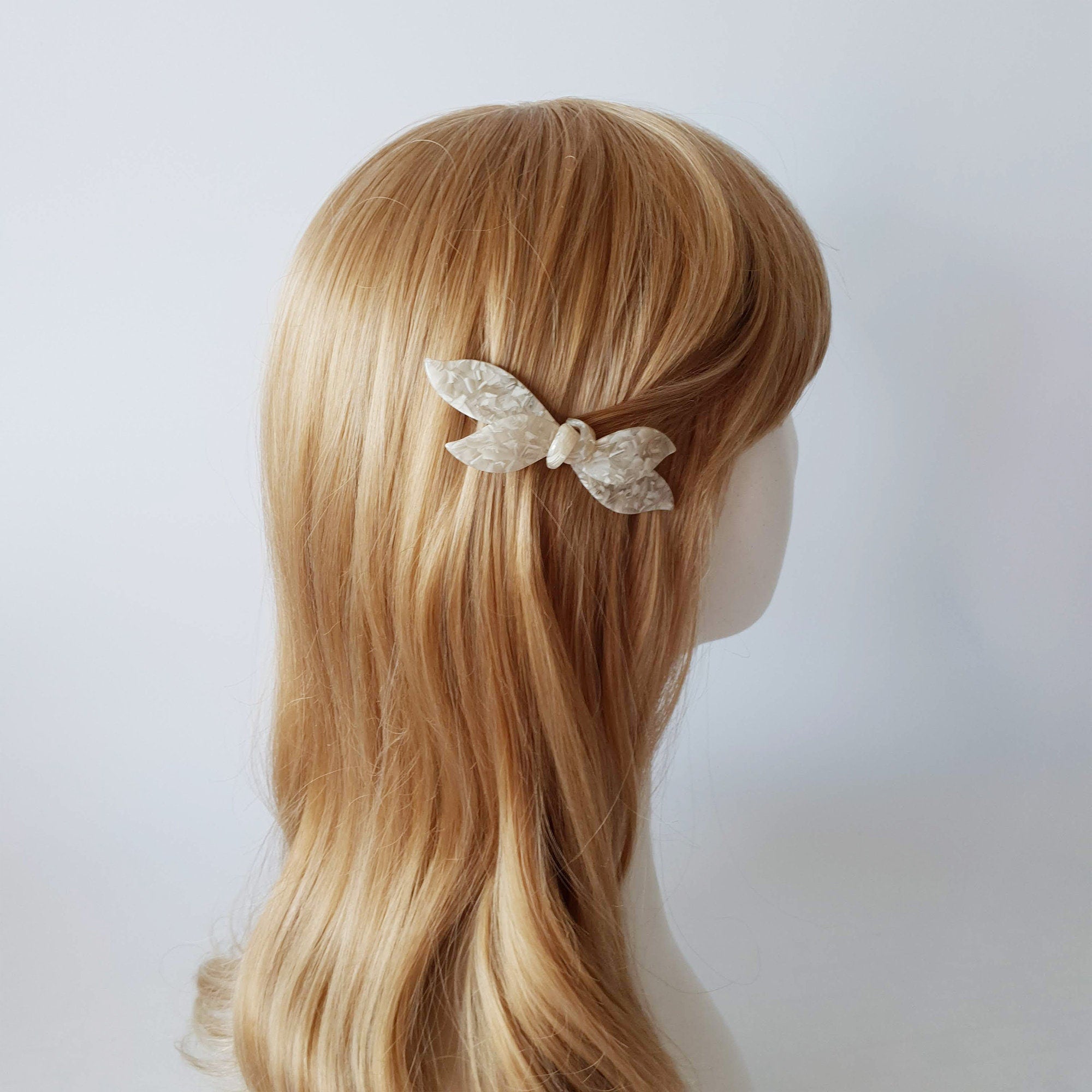 Leopard Double Wave Ribbon Hair Barrette / Tortoise Marble French Hair Pin / Hair Accessory for Woman / Automatic Hair Clip