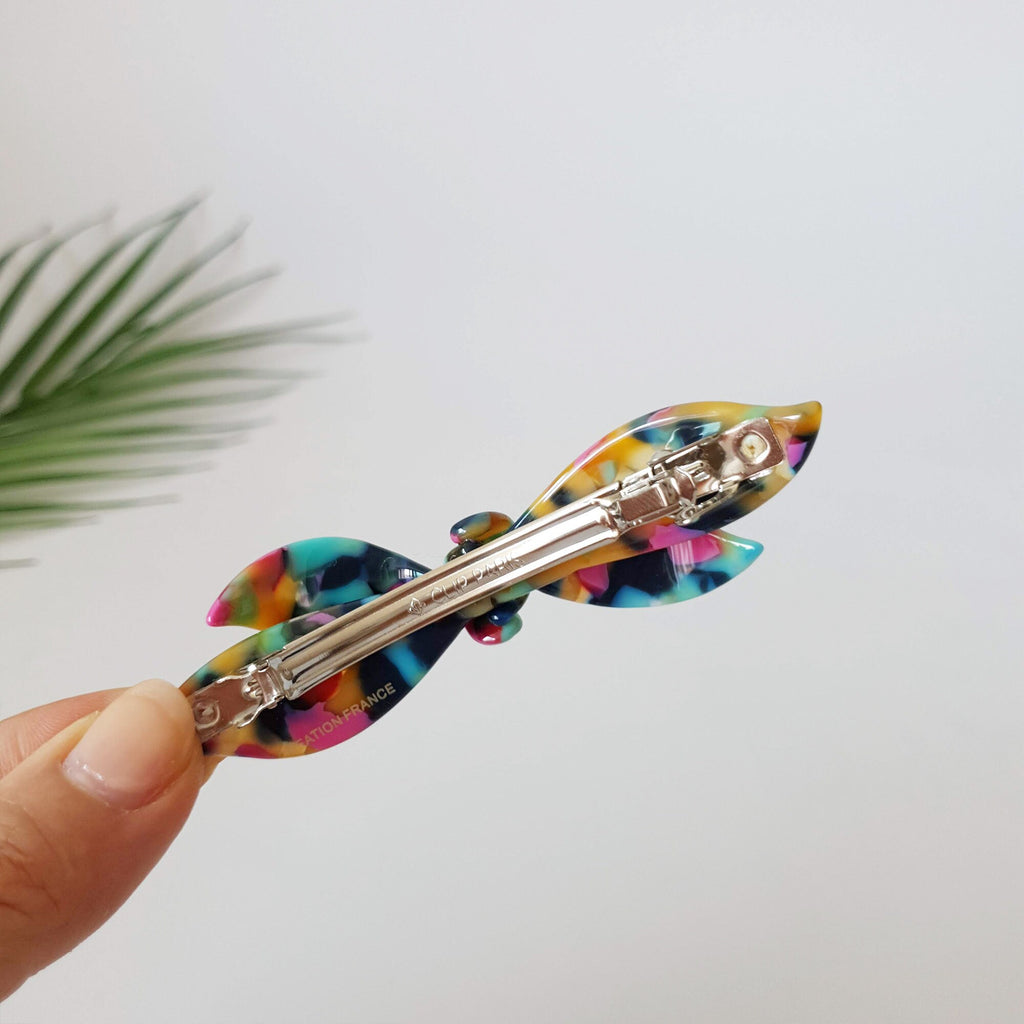 Leopard Double Wave Ribbon Hair Barrette / Tortoise Marble French Hair Pin / Hair Accessory for Woman / Automatic Hair Clip