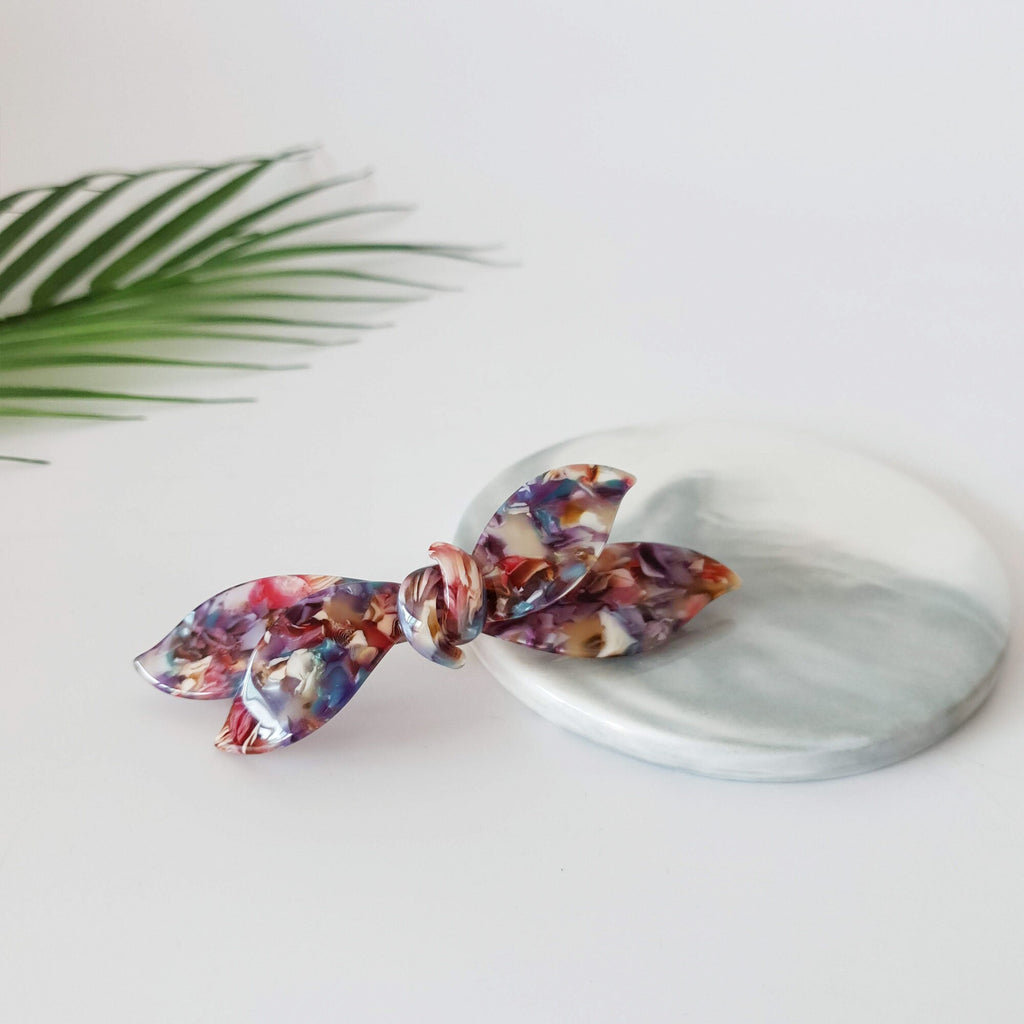 Leopard Double Wave Ribbon Hair Barrette / Tortoise Marble French Hair Pin / Hair Accessory for Woman / Automatic Hair Clip