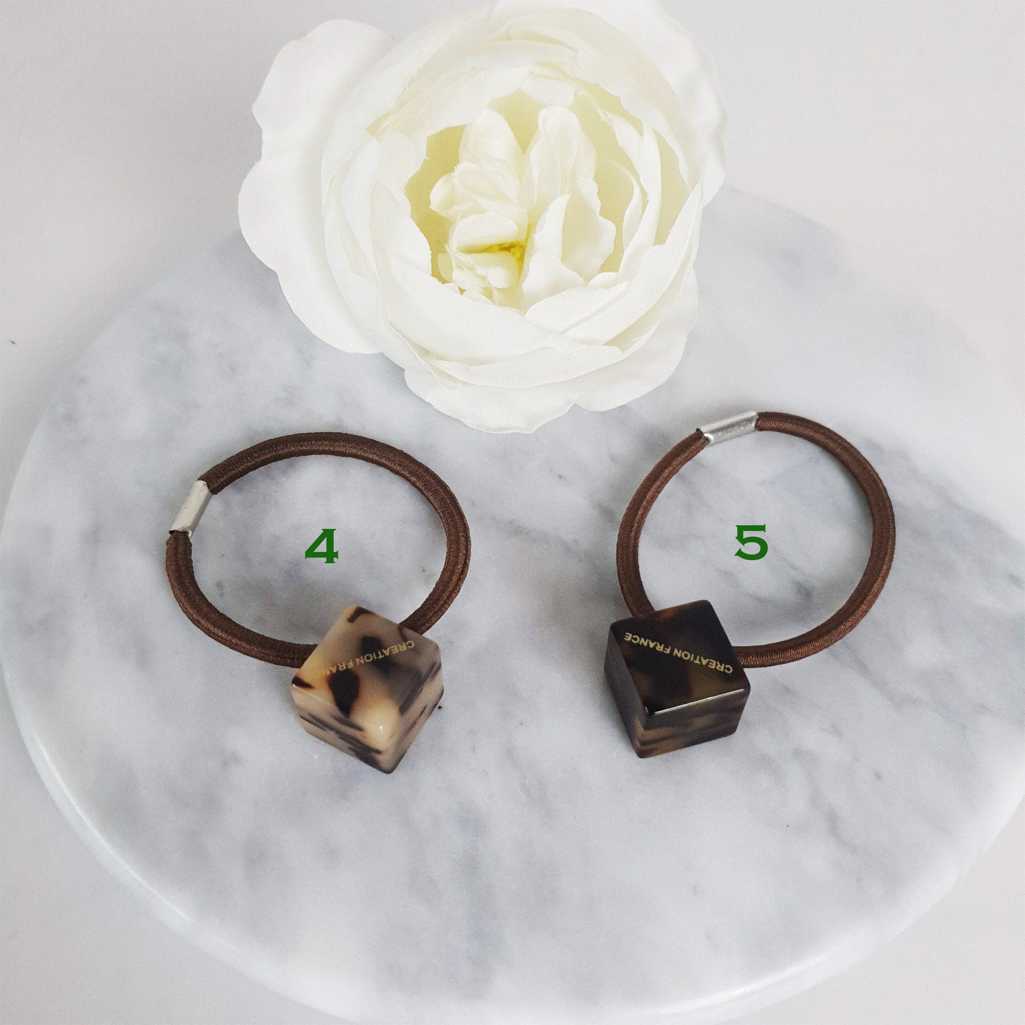 Leopard Big Bead Cube Square Hair Tie / Tortoise Marble Ponytail Holder / Hair Accessory for Woman / French Hair Pin / Hair Scrunchy