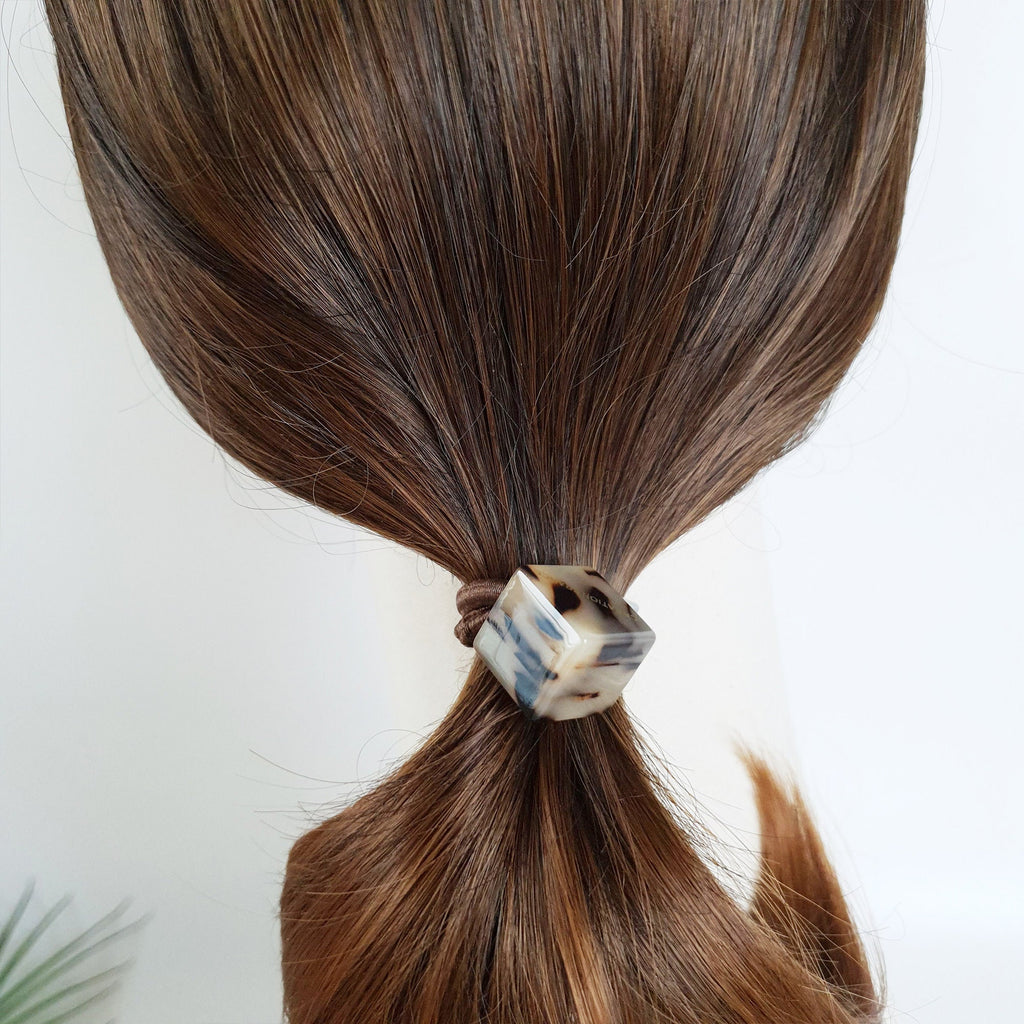 Leopard Big Bead Cube Square Hair Tie / Tortoise Marble Ponytail Holder / Hair Accessory for Woman / French Hair Pin / Hair Scrunchy