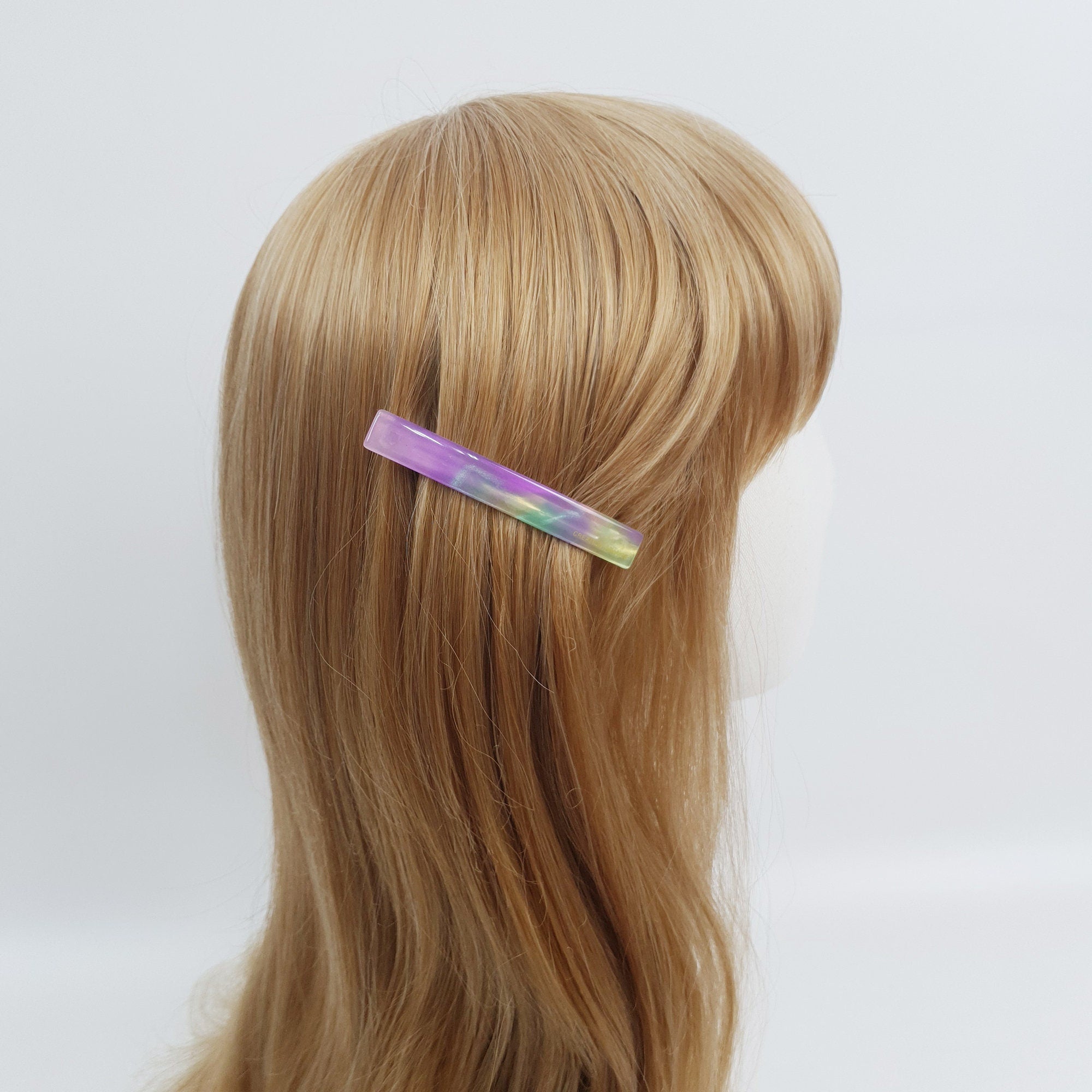 Leopard Aurora Simple Line Hair Barrette (3.1 Inch) / Tortoise Marble French Hair Pin / Hair Accessory for Woman / Automatic Hair Clip