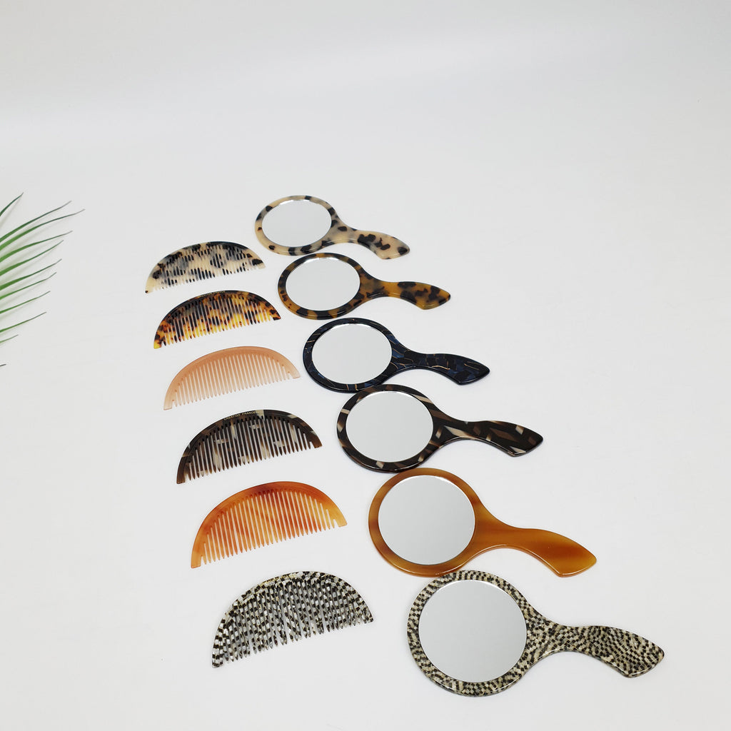 Tortoise Marble Thin Half Moon Shape Hair Comb / Hand Held Mirror for Woman / Curly Hair Comb Hair Brush