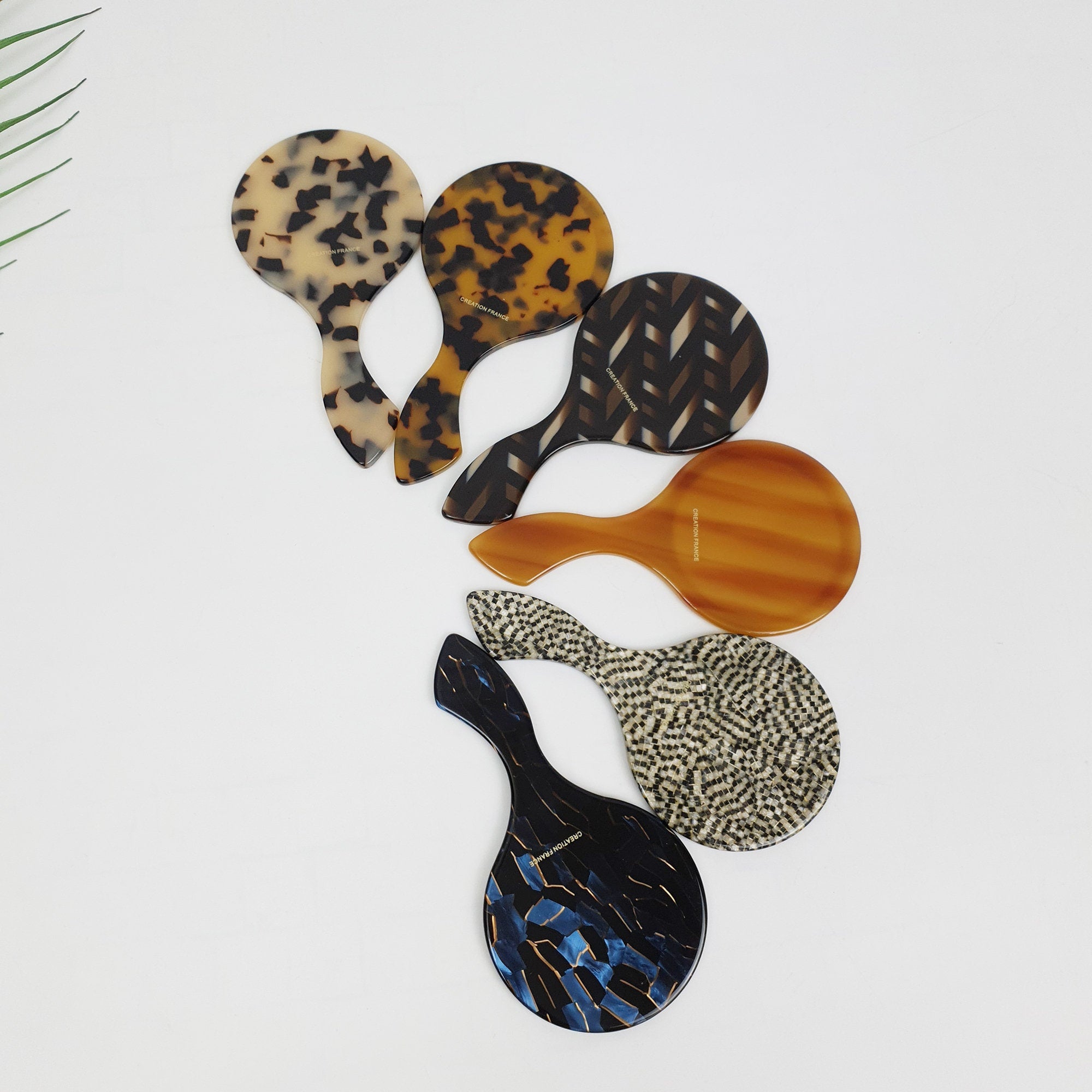 Tortoise Marble Thin Half Moon Shape Hair Comb / Hand Held Mirror for Woman / Curly Hair Comb Hair Brush