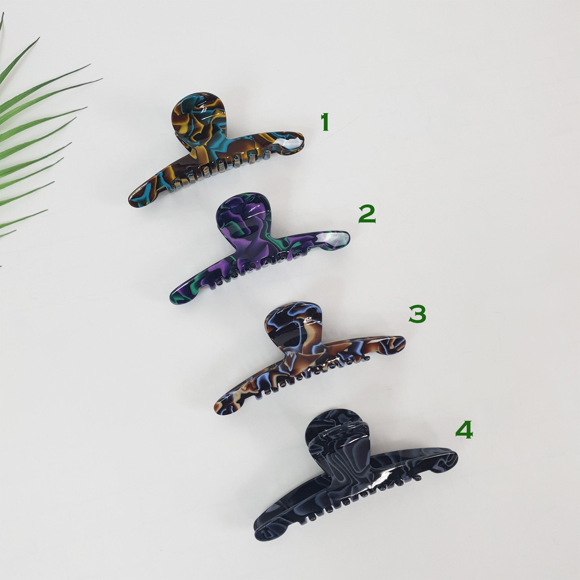 Black Aurora 5 Inch Big Size Hair Clip / Luxurious Cellulose French Hair Claw with Cubic Stone / Hair Barrette for Woman