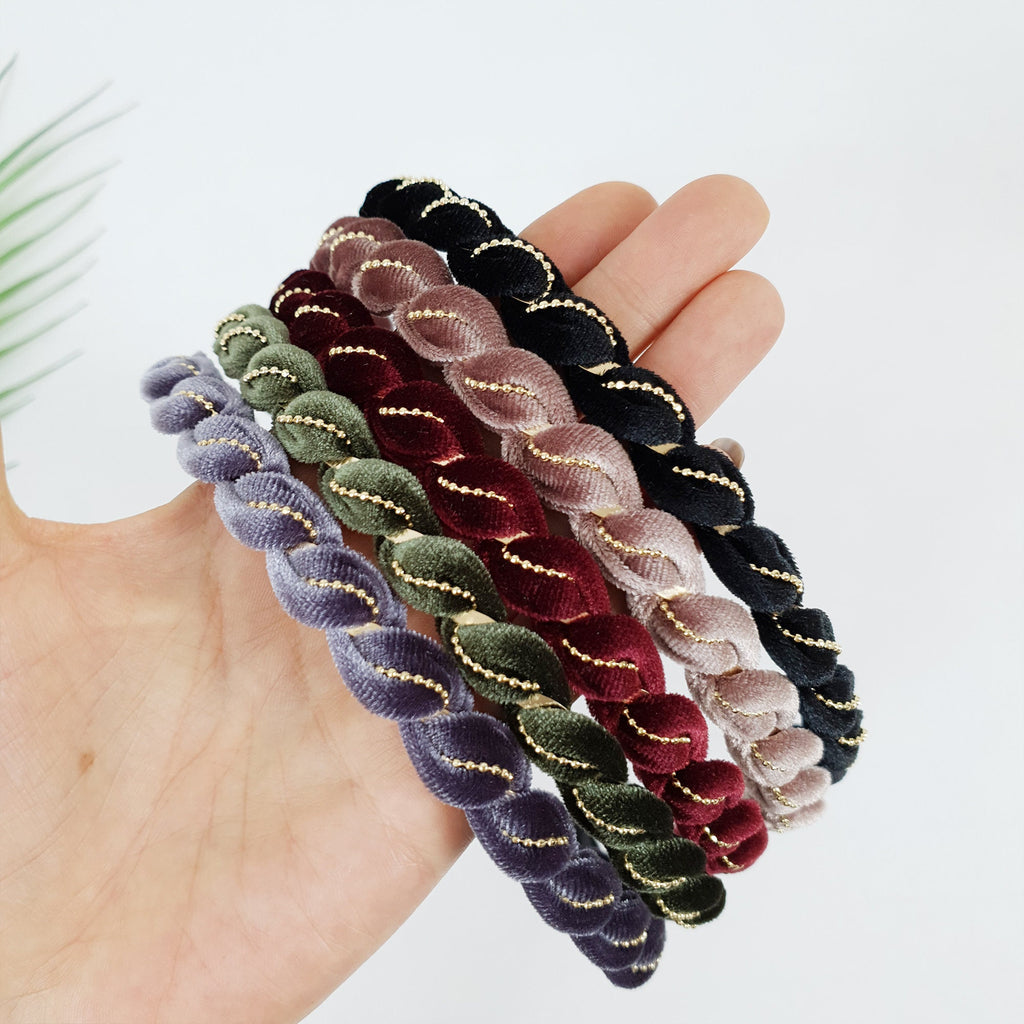 Velvet Twist Thin Headband / Mini Golden Ball Chain Print Headband / Hair Accessories for Woman / Velvet Headband