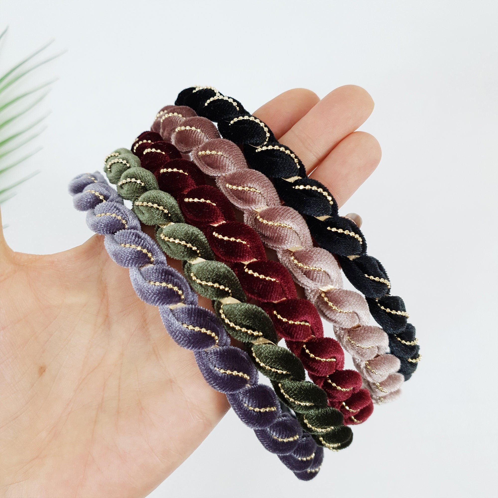Velvet Twist Thin Headband / Mini Golden Ball Chain Print Headband / Hair Accessories for Woman / Velvet Headband