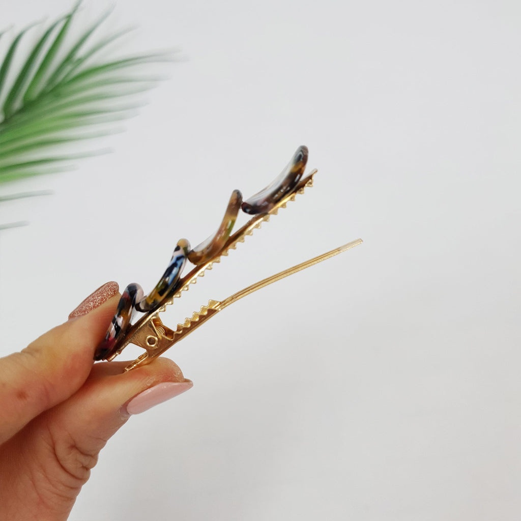 Tortoise Shell Floral Leaf Mini Hair Clip (2.6 Inch) / Leopard Small French Hair Pin / Hair Barrette for Woman
