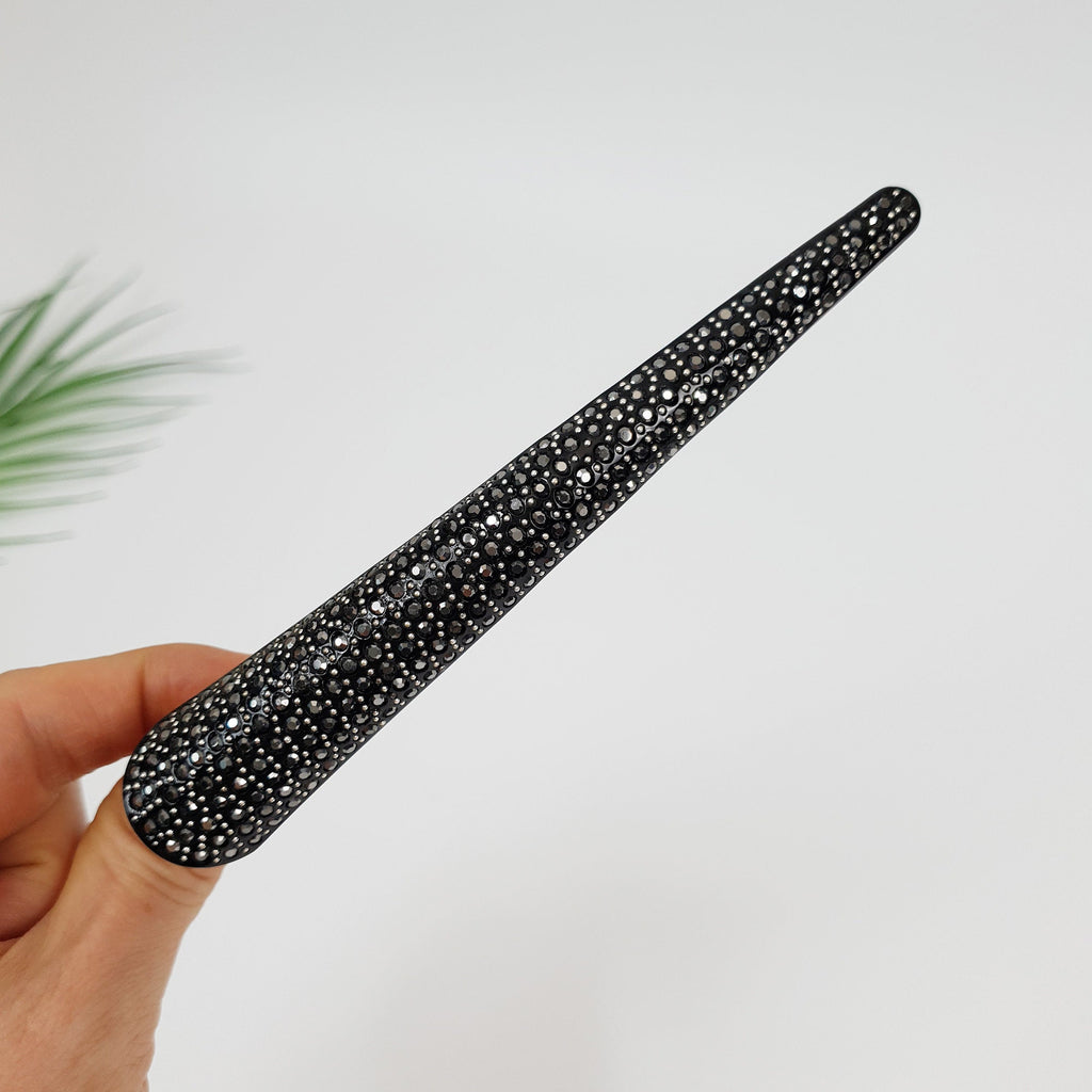 Leopard Black Cubic Long Alligator Hair Clip / Luxurious French Hair Pin / Hair Accessory for Woman / Long Hair Claw Clip