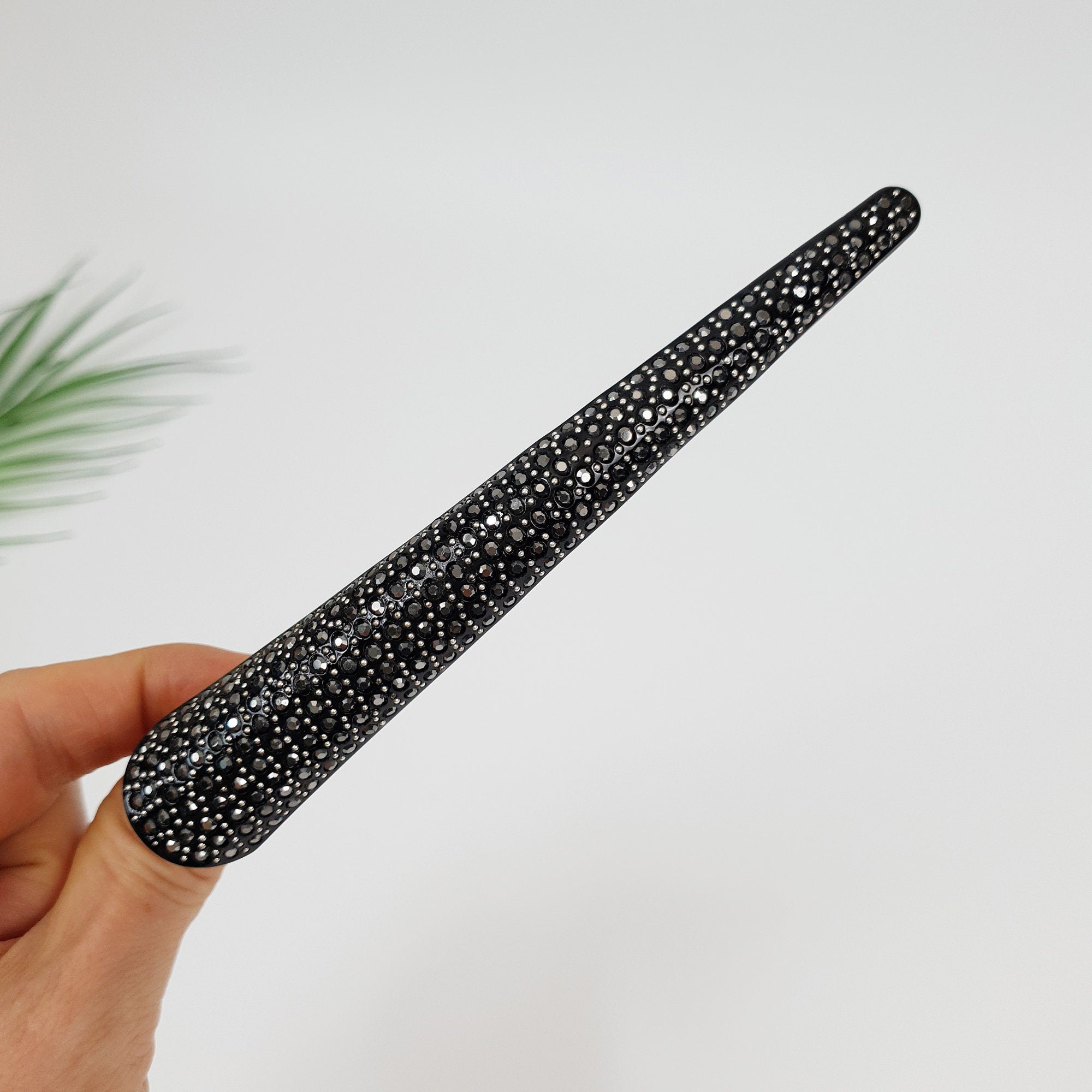 Leopard Black Cubic Long Alligator Hair Clip / Luxurious French Hair Pin / Hair Accessory for Woman / Long Hair Claw Clip