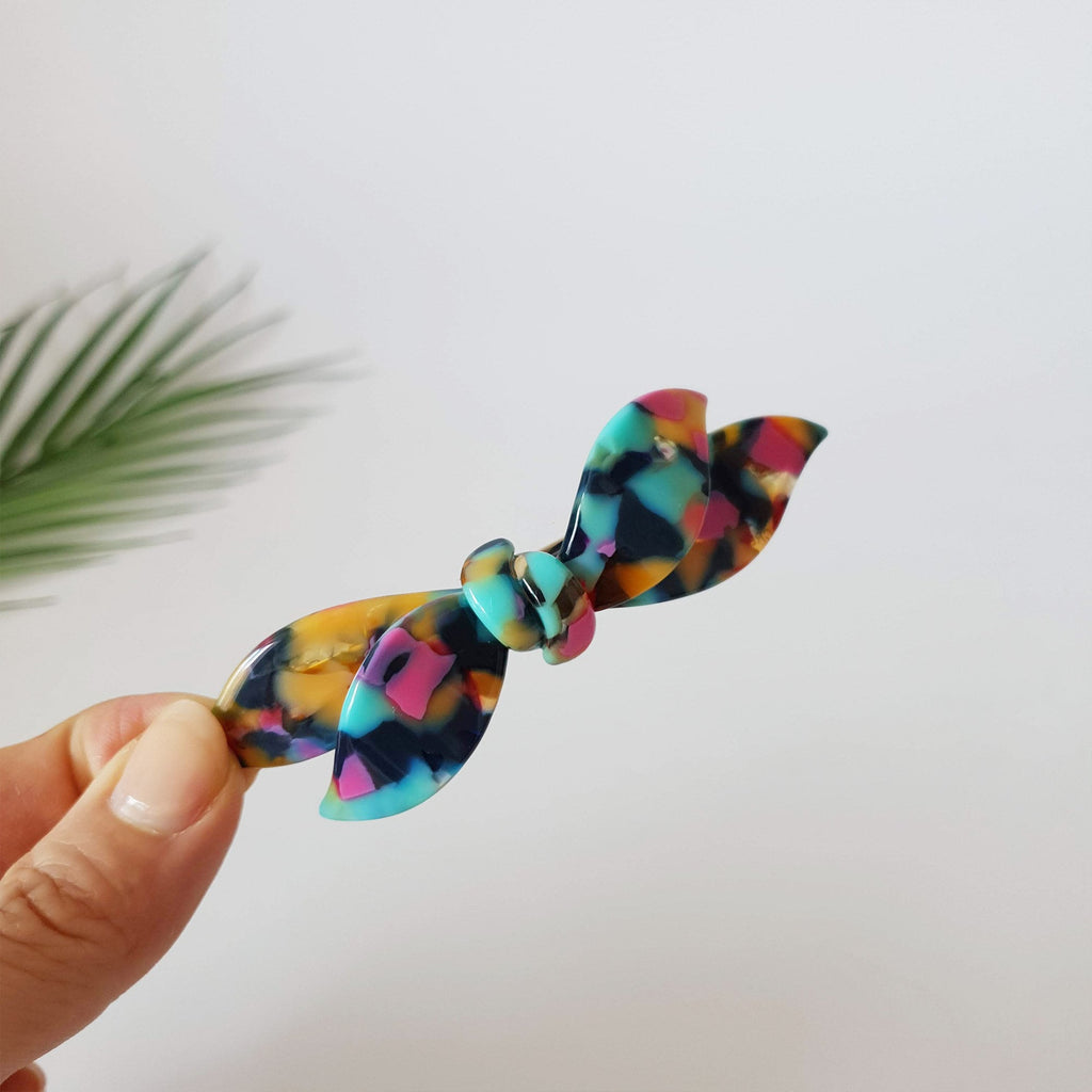 Leopard Double Wave Ribbon Hair Barrette / Tortoise Marble French Hair Pin / Hair Accessory for Woman / Automatic Hair Clip