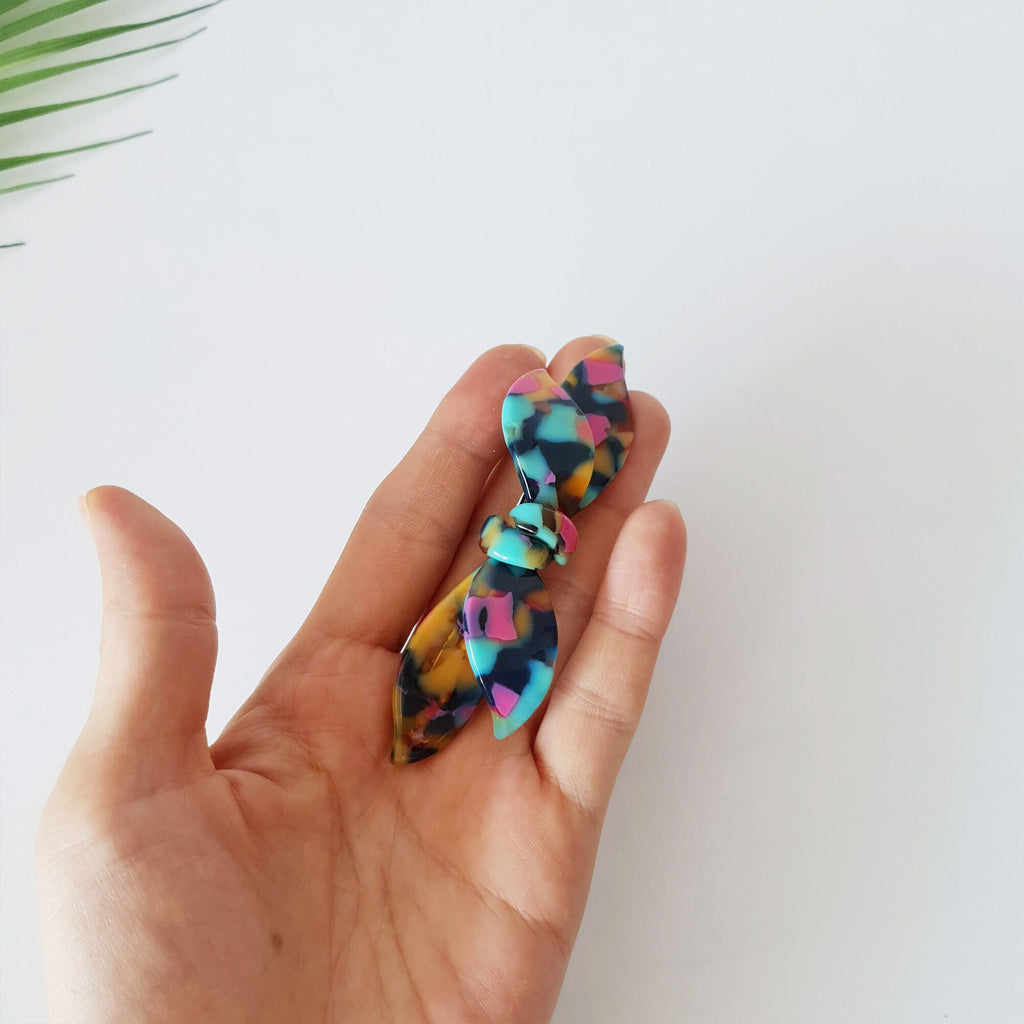 Leopard Double Wave Ribbon Hair Barrette / Tortoise Marble French Hair Pin / Hair Accessory for Woman / Automatic Hair Clip