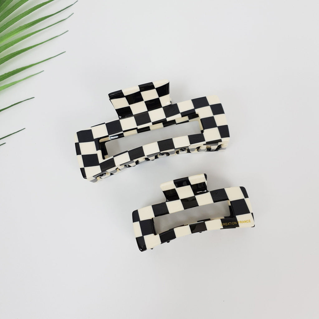 Check Dalmatian Long Square Hair Clip / Simple Large French Hair Pin / Hair Barrette for Woman