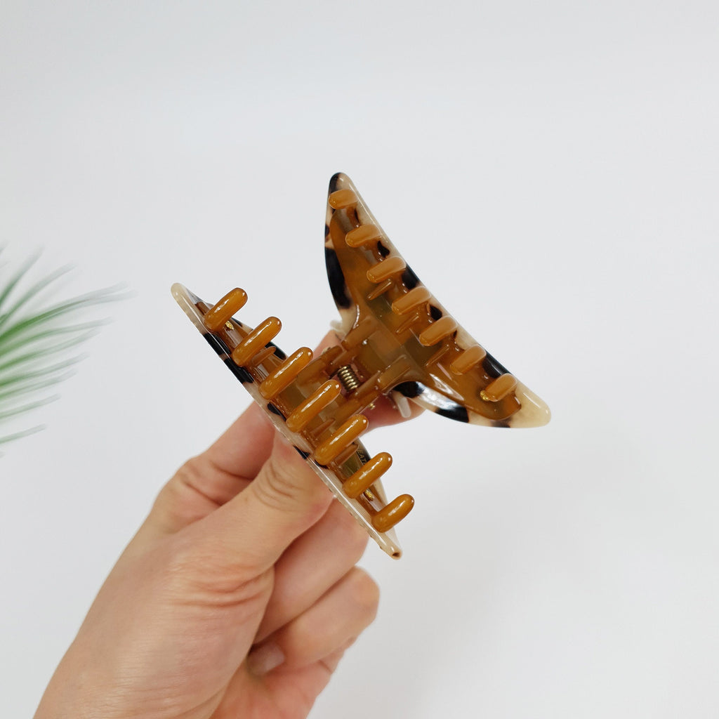 Black Cubic Half Moon Hair Clip (3.0 Inch) / Leopard Tortoise Shell Double Clip French Hair Pin / Hair Barrette for Woman