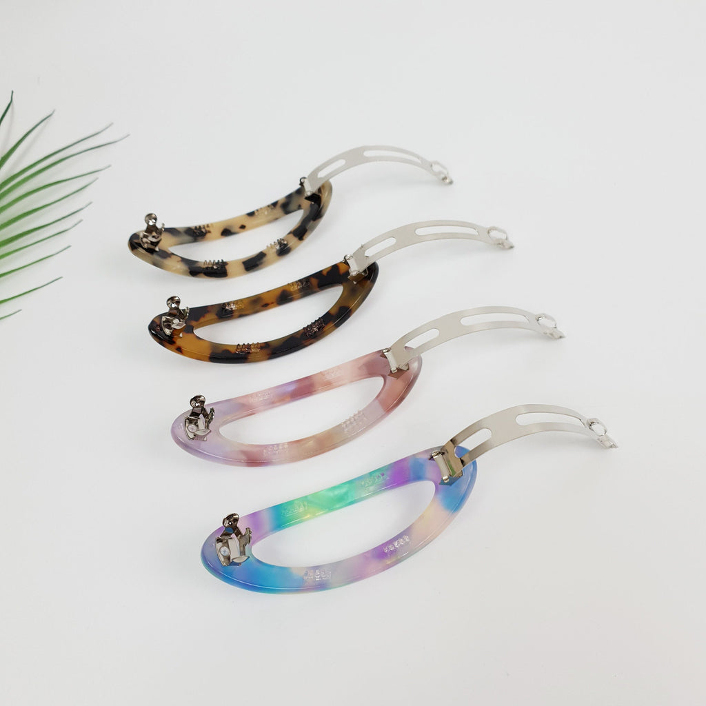 Aurora Oval Bold Hair Barrette / Tortoise Marble Leopard French Hair Pin / Hair Accessory for Woman / Automatic Hair Clip