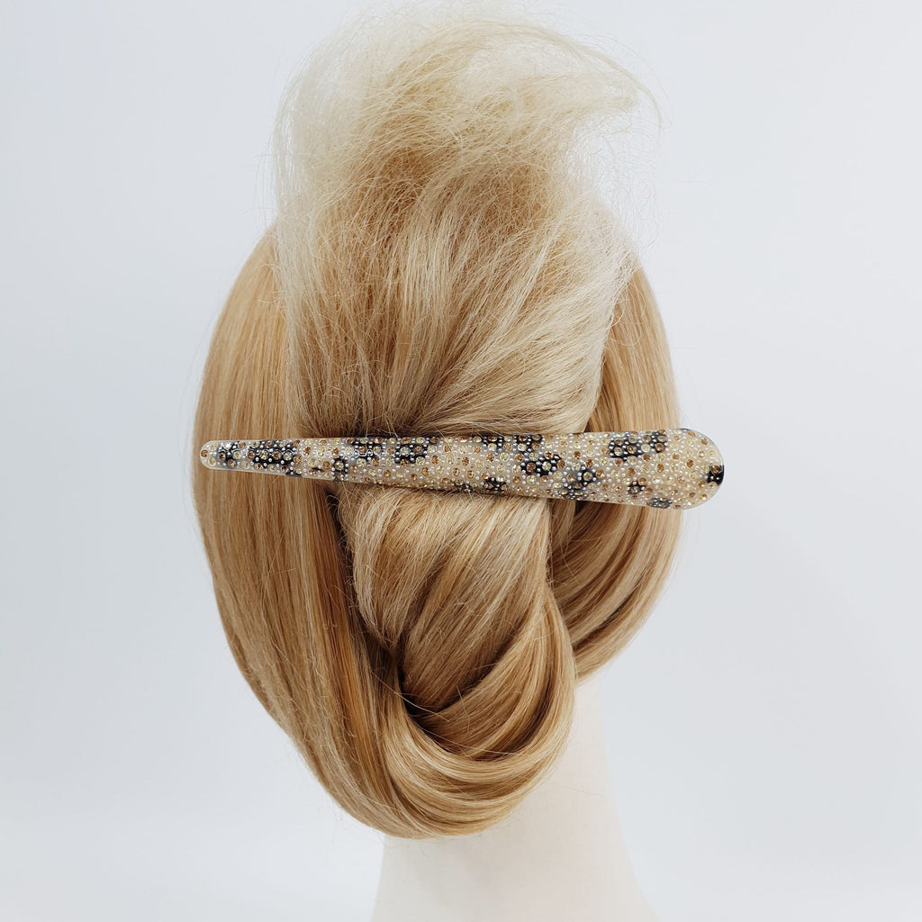 Leopard Black Cubic Long Alligator Hair Clip / Luxurious French Hair Pin / Hair Accessory for Woman / Long Hair Claw Clip