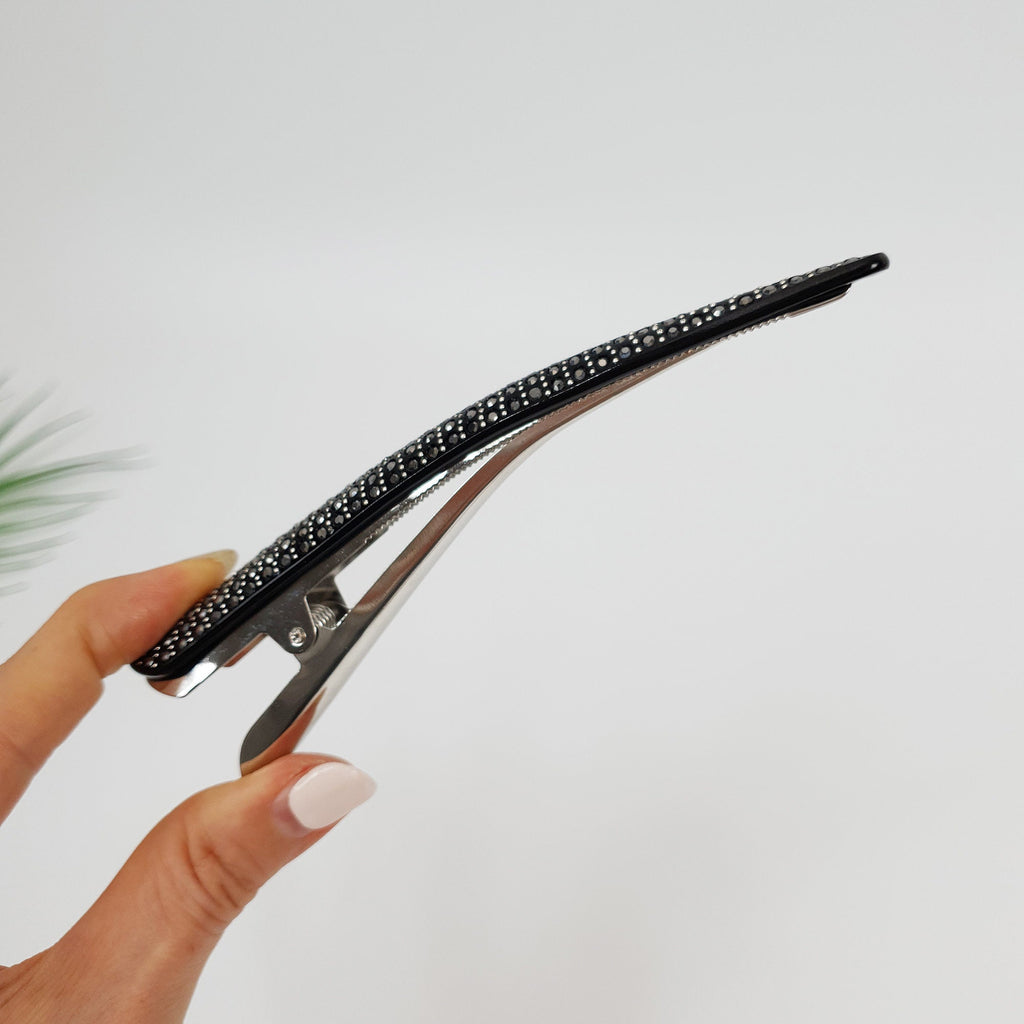 Leopard Black Cubic Long Alligator Hair Clip / Luxurious French Hair Pin / Hair Accessory for Woman / Long Hair Claw Clip